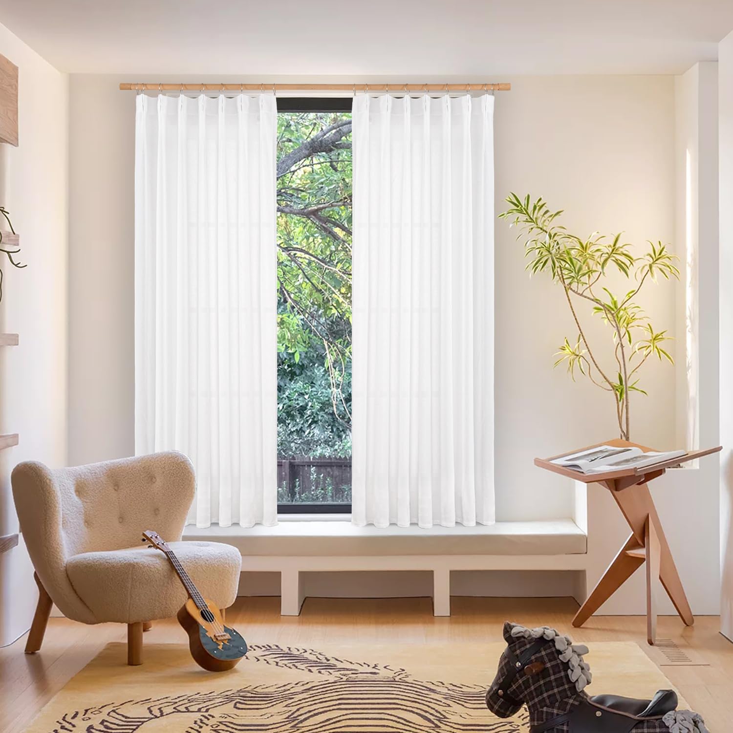 White Linen Curtains 84 Inches Long for Living Room (2 Count)