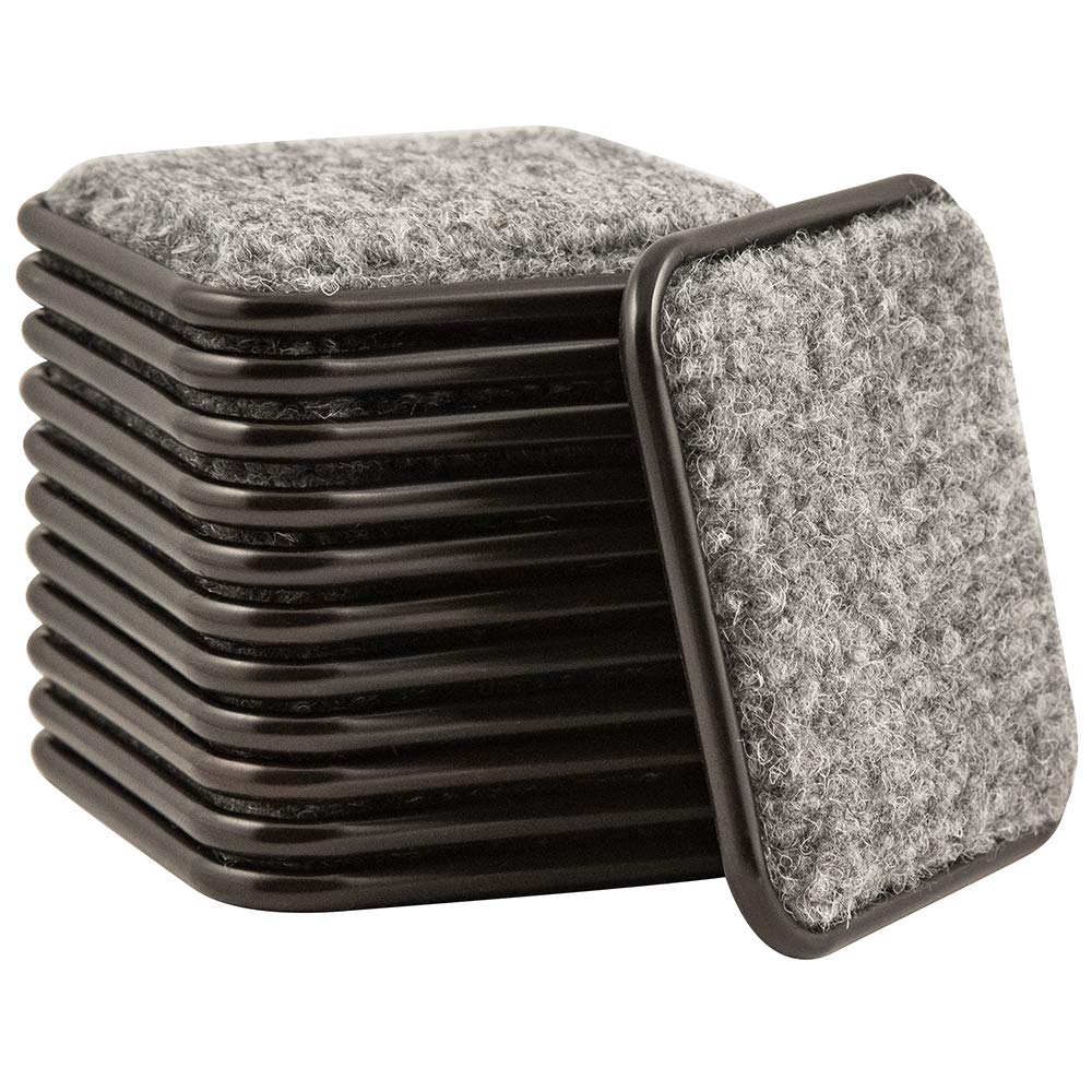 2-1/2" Square Reusable Carpet Bottom Furniture Caster Cups for Office Chairs, Desks, and Carts, Furniture Wheel Caster Cups for Carpet and Hardwood Surfaces, 12-Pack, Brown/Gray (12 Count)