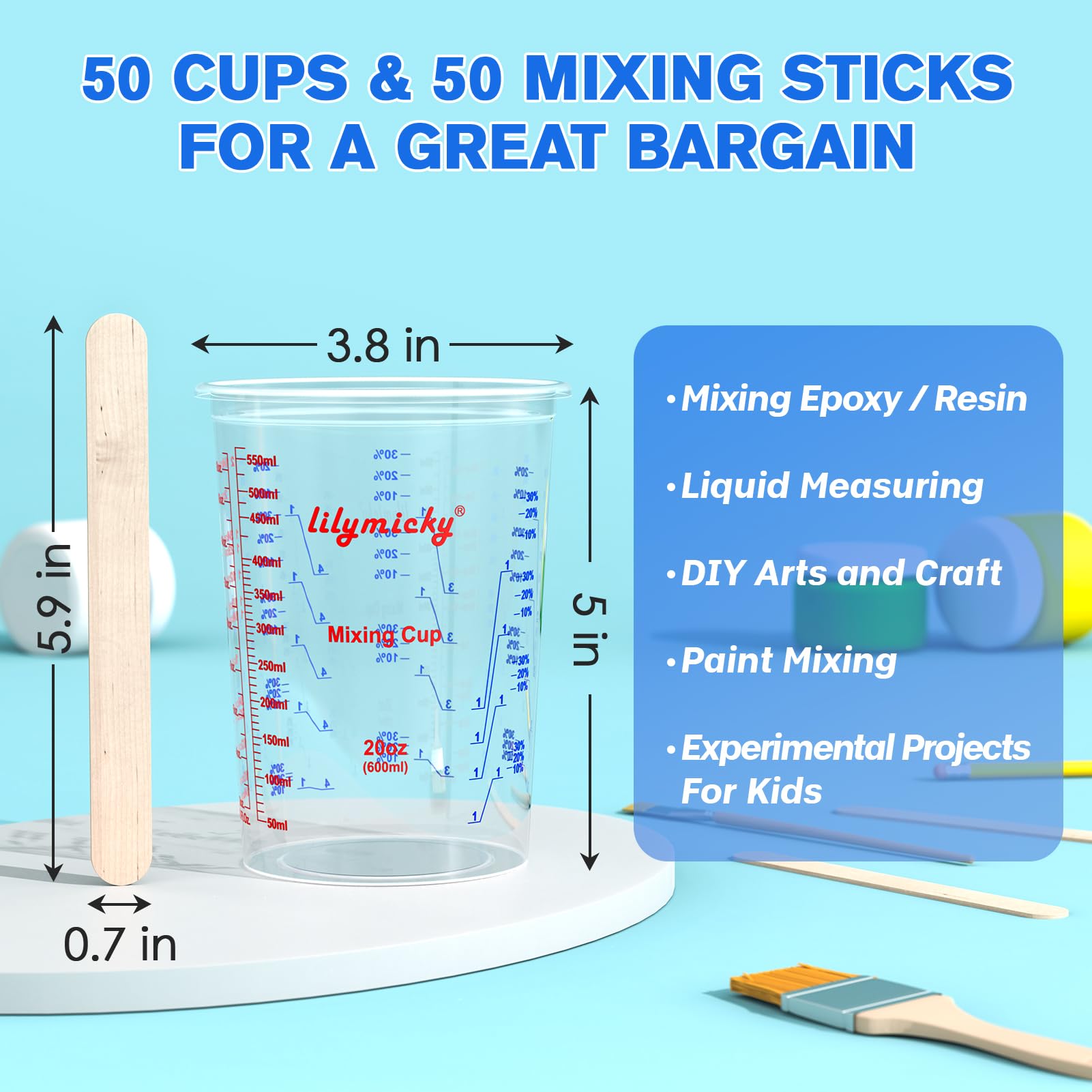 50 Pack Plastic Mixing Cups (50 Count)
