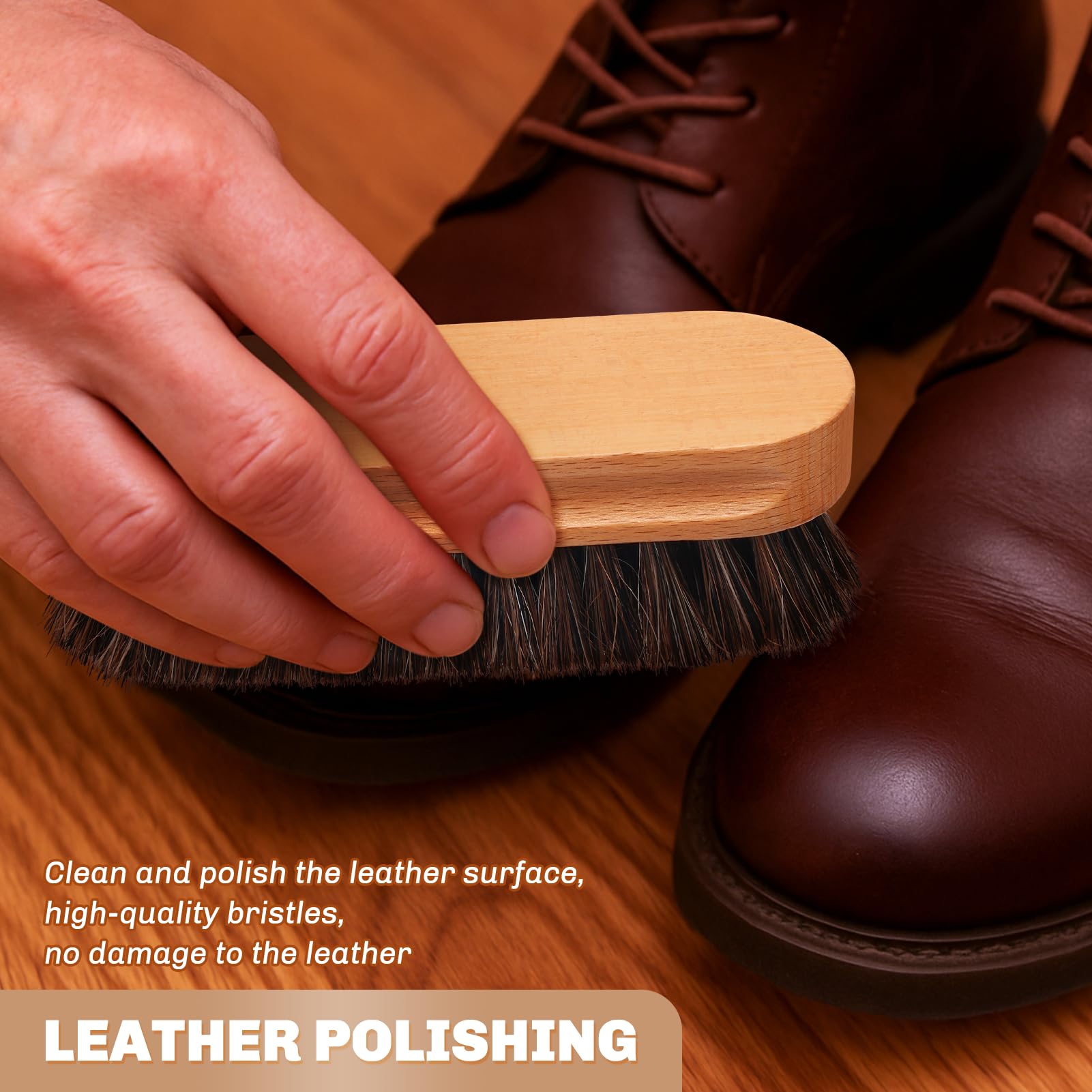 2 Pcs Horsehair Shine Shoes Brush Kit Polish Dauber Applicators Cleaning Leather Shoes Boots Care Brushes Suede Cleaner Brush (3.5 Count)