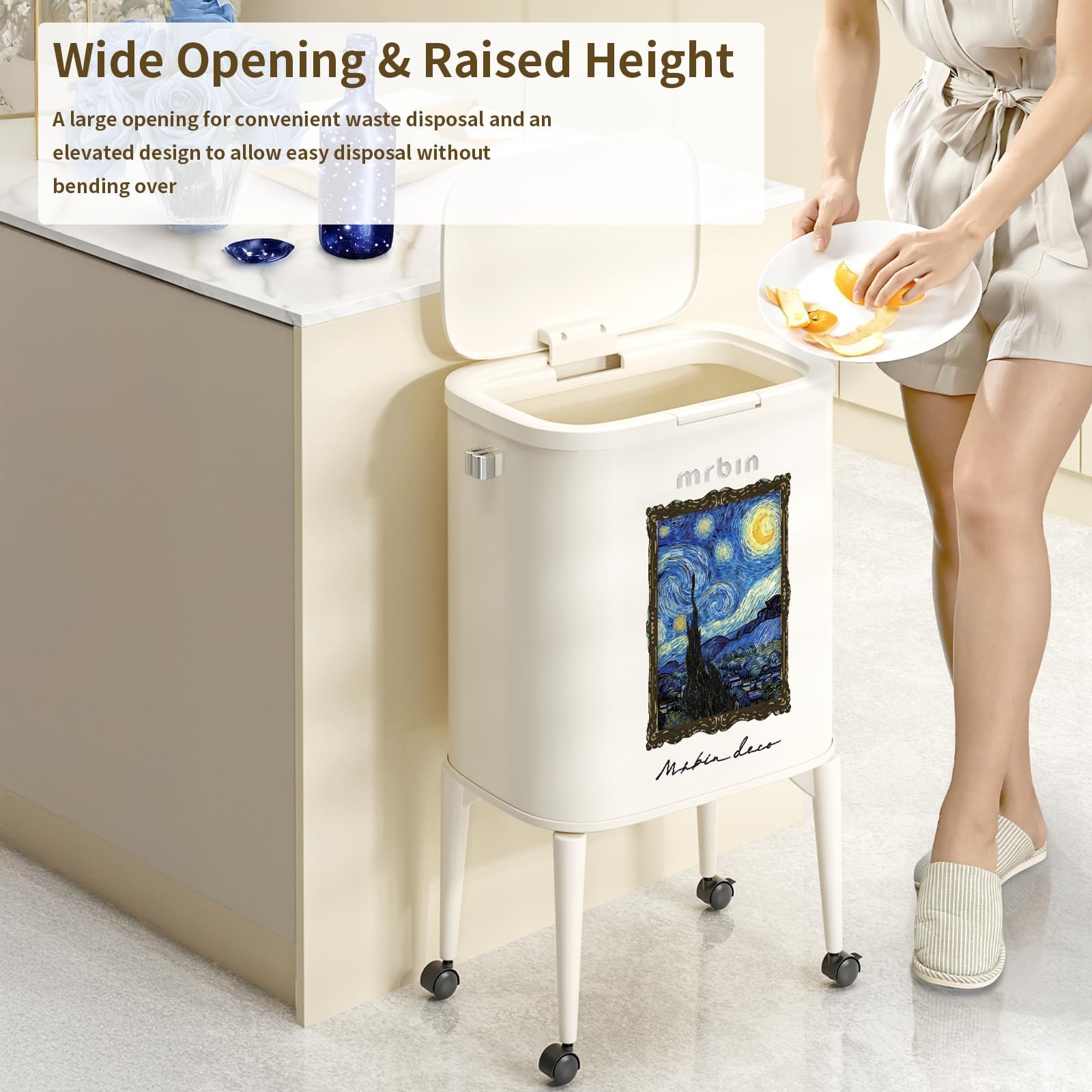 Metal Kitchen Trash Can with Wheel Legs