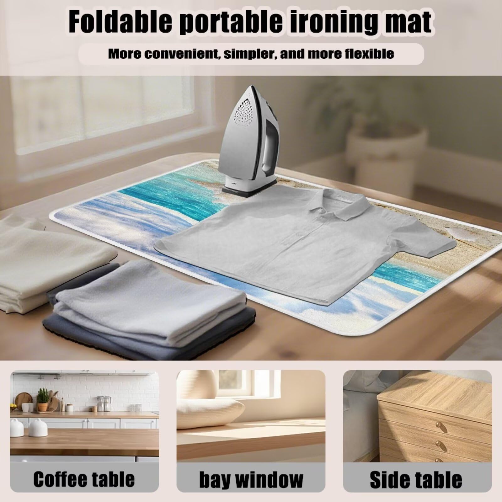 Ironing Mat Hawaiian Beach Heat Resistant Ironing Blanket Thick Portable Travel Ironing Pad for Table Top Washer and Dryer