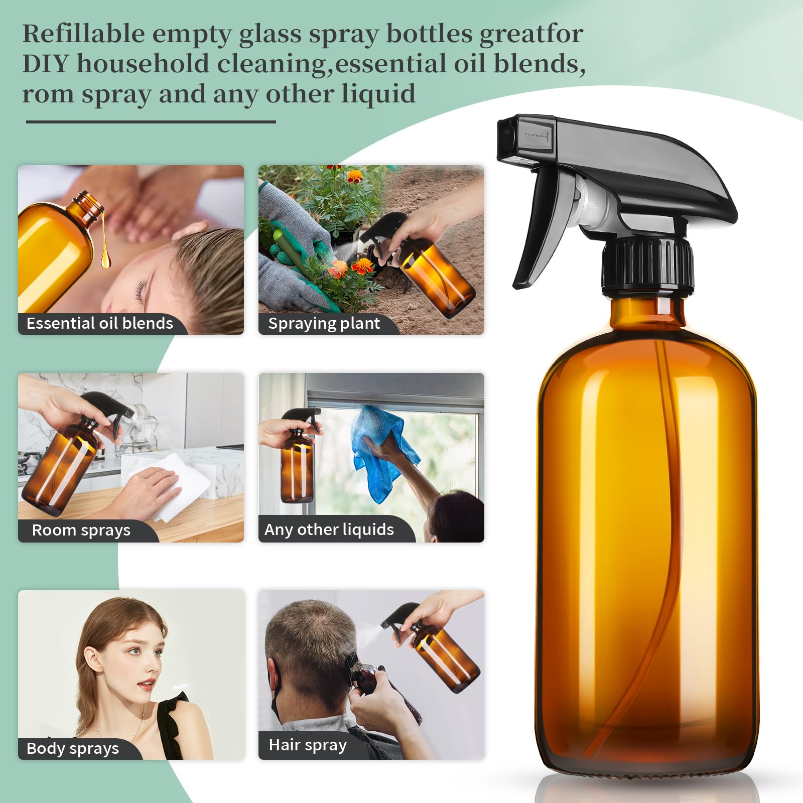 16oz Amber Glass Spray Bottles (4 Count)