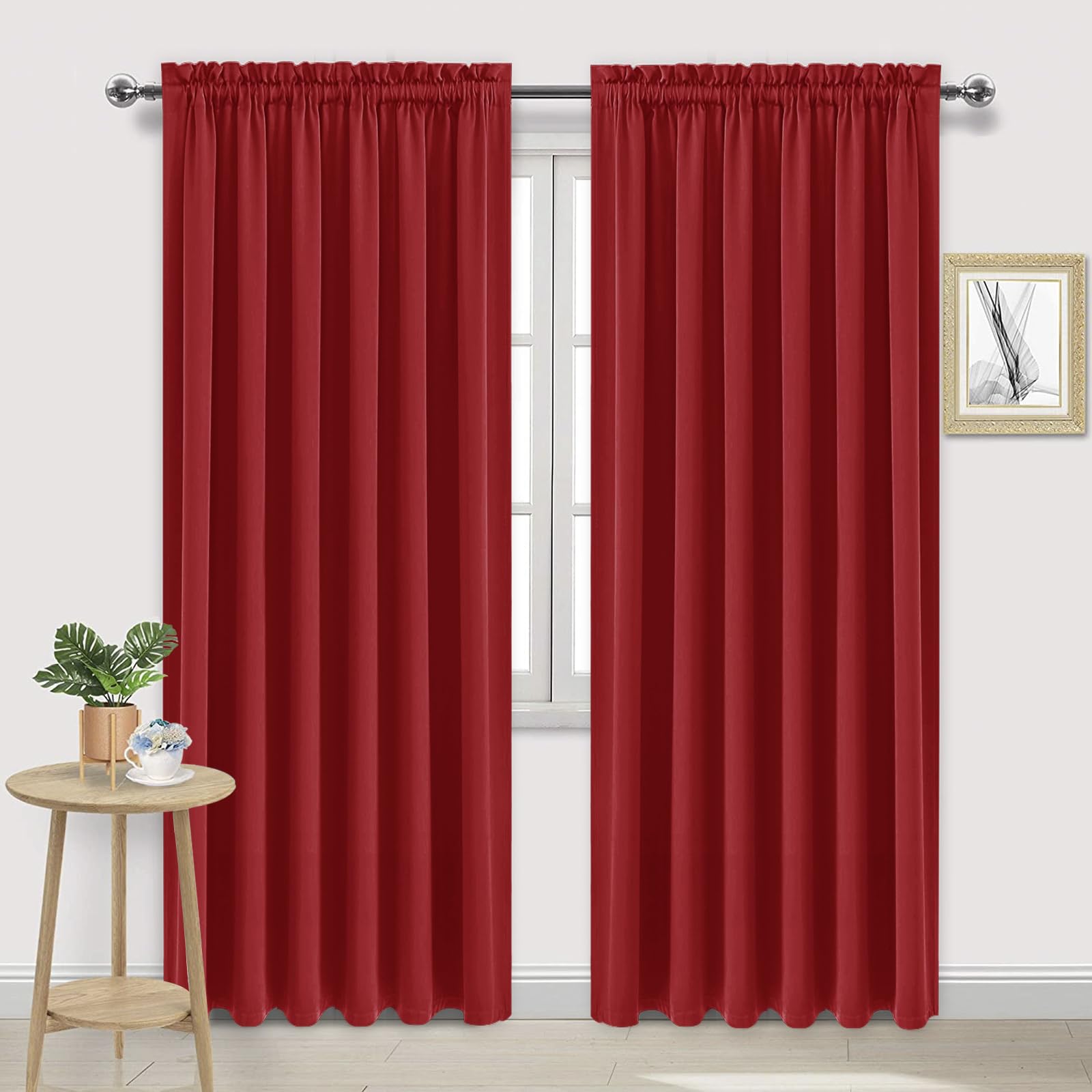 Wide Blackout Curtains for Bedroom Living Room 70 x 84 Inch Long Red