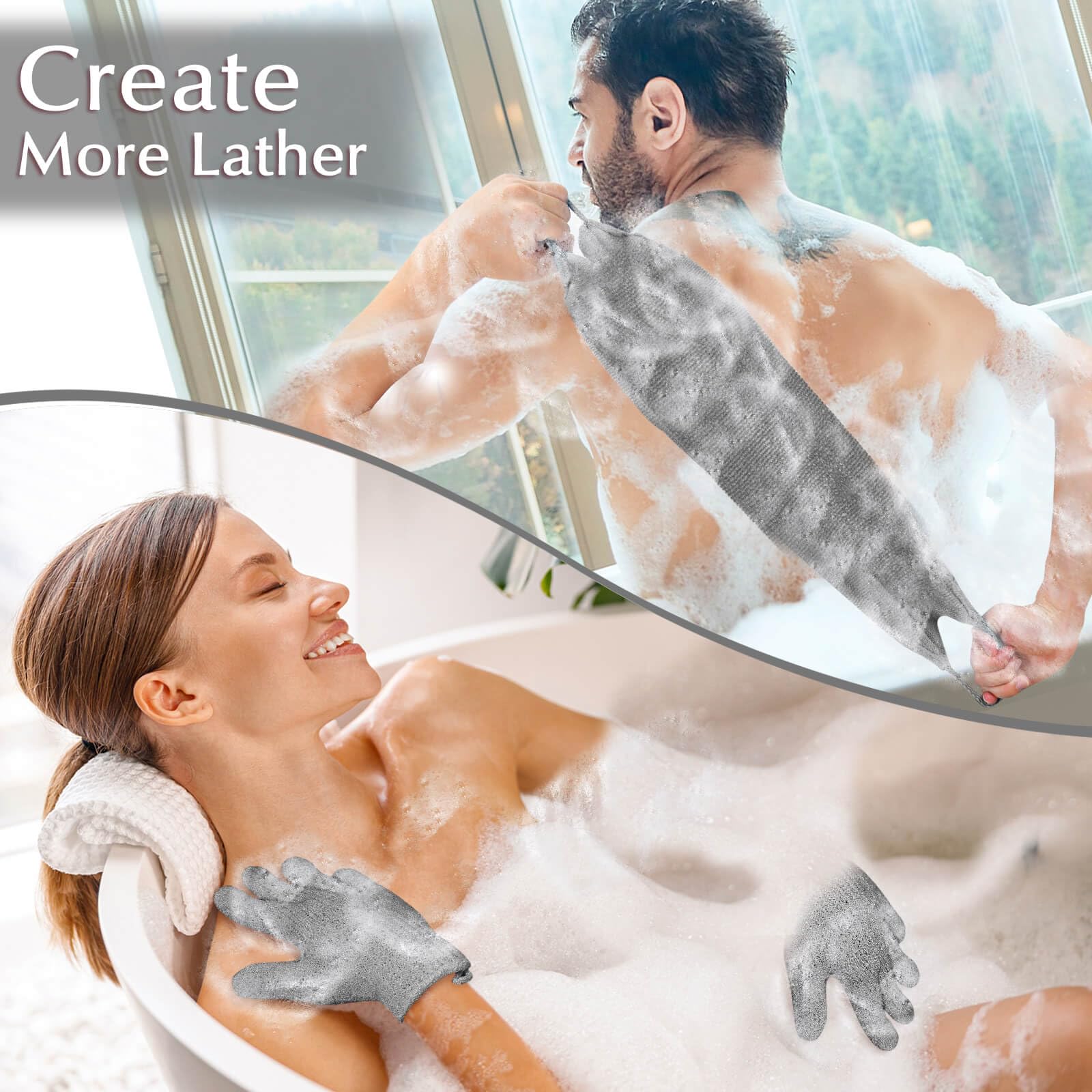 Exfoliating Back Scrubber Bath Gloves Set (3 Count)