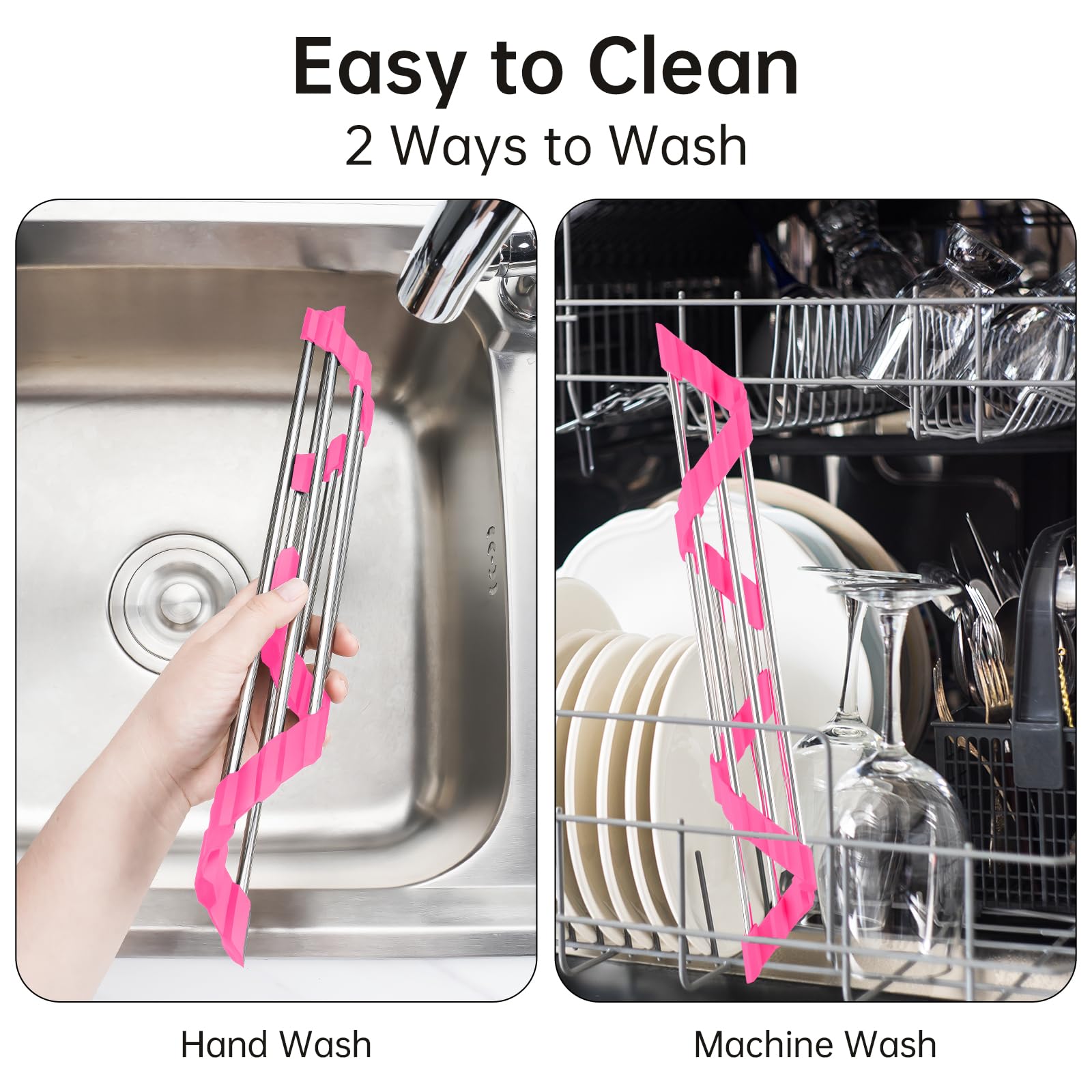 Triangle Roll Up Dish Drying Rack 304 Stainless Steel Rose