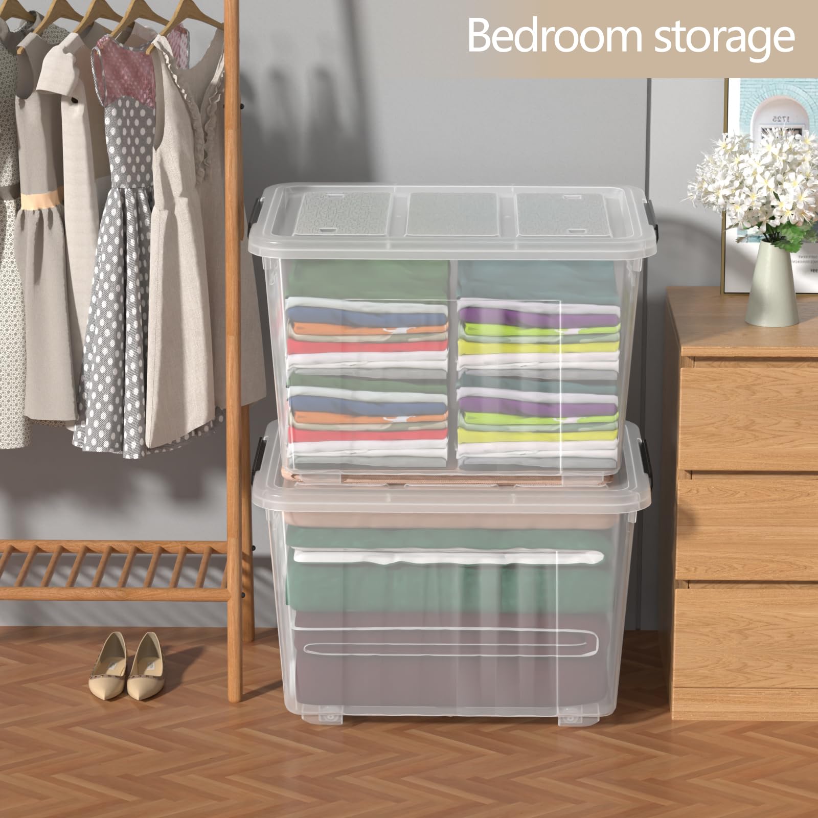 4 Pack 70 Qt Wheeled Storage Bins with Lids (4 Count)