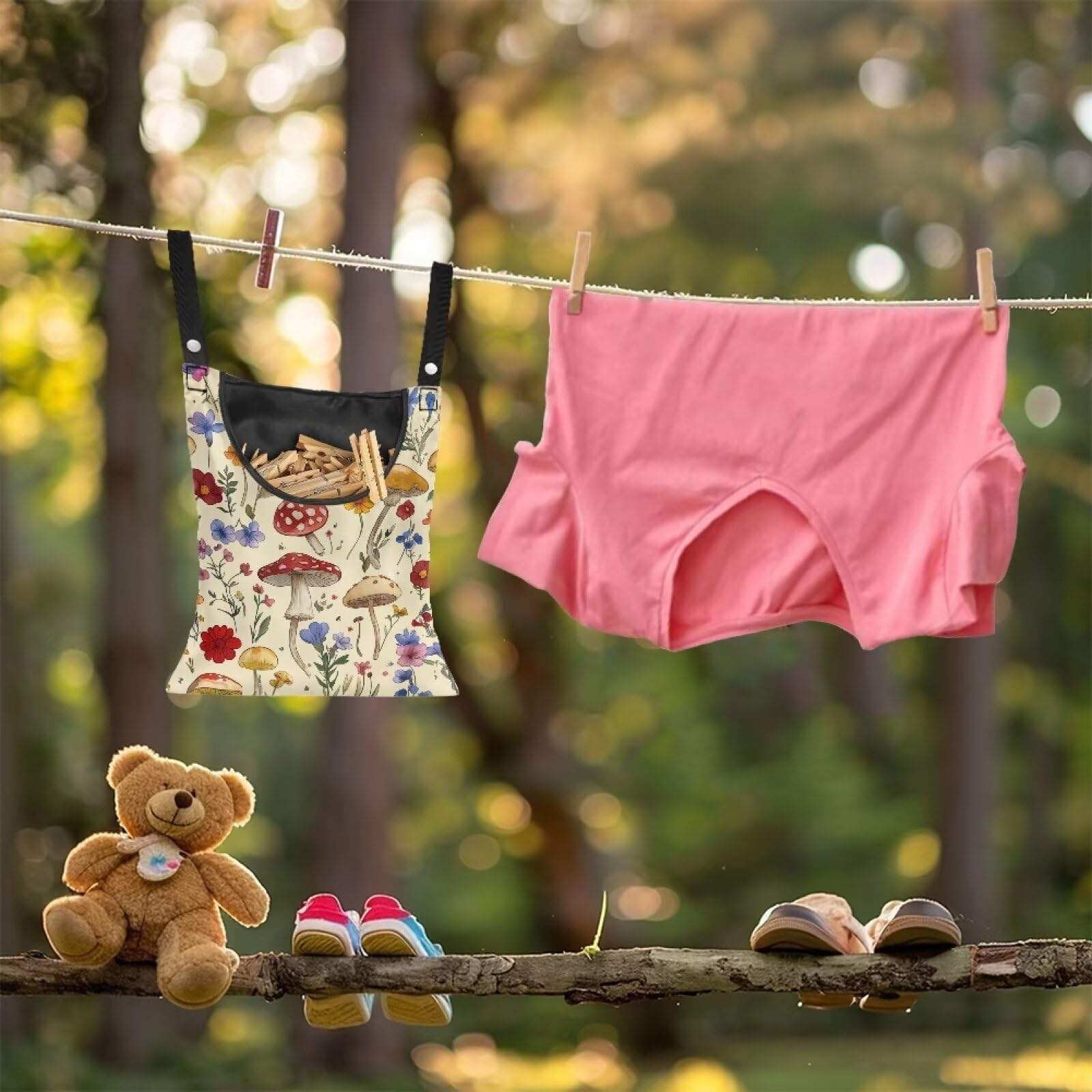 Mushroom Clothespin Bag with Hanging Hook