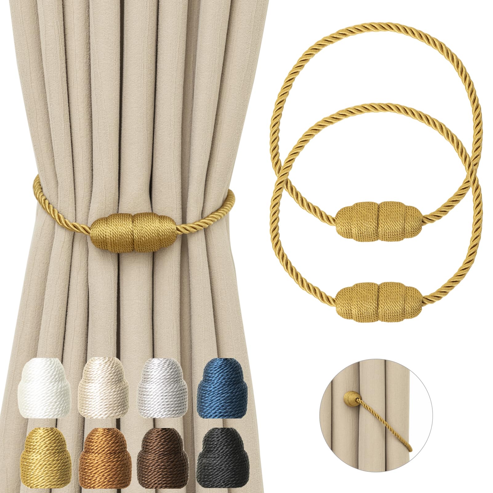 Magnetic Curtain Tiebacks Rope Curtain Tie Backs for Curtains 2 Pack Curtain Holders for Drapes Decorative Window Curtain Holdbacks