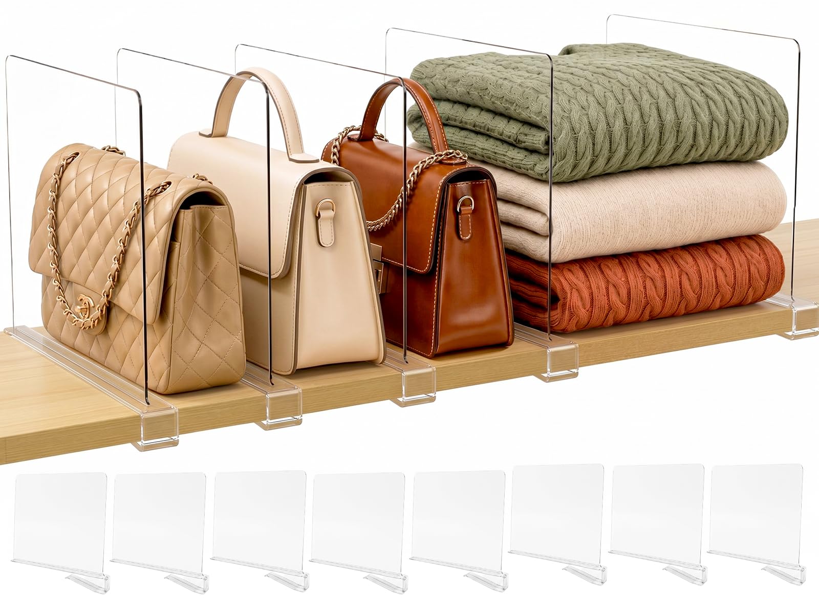 Shelf Dividers Purse Organizer for Closet (8 Count)
