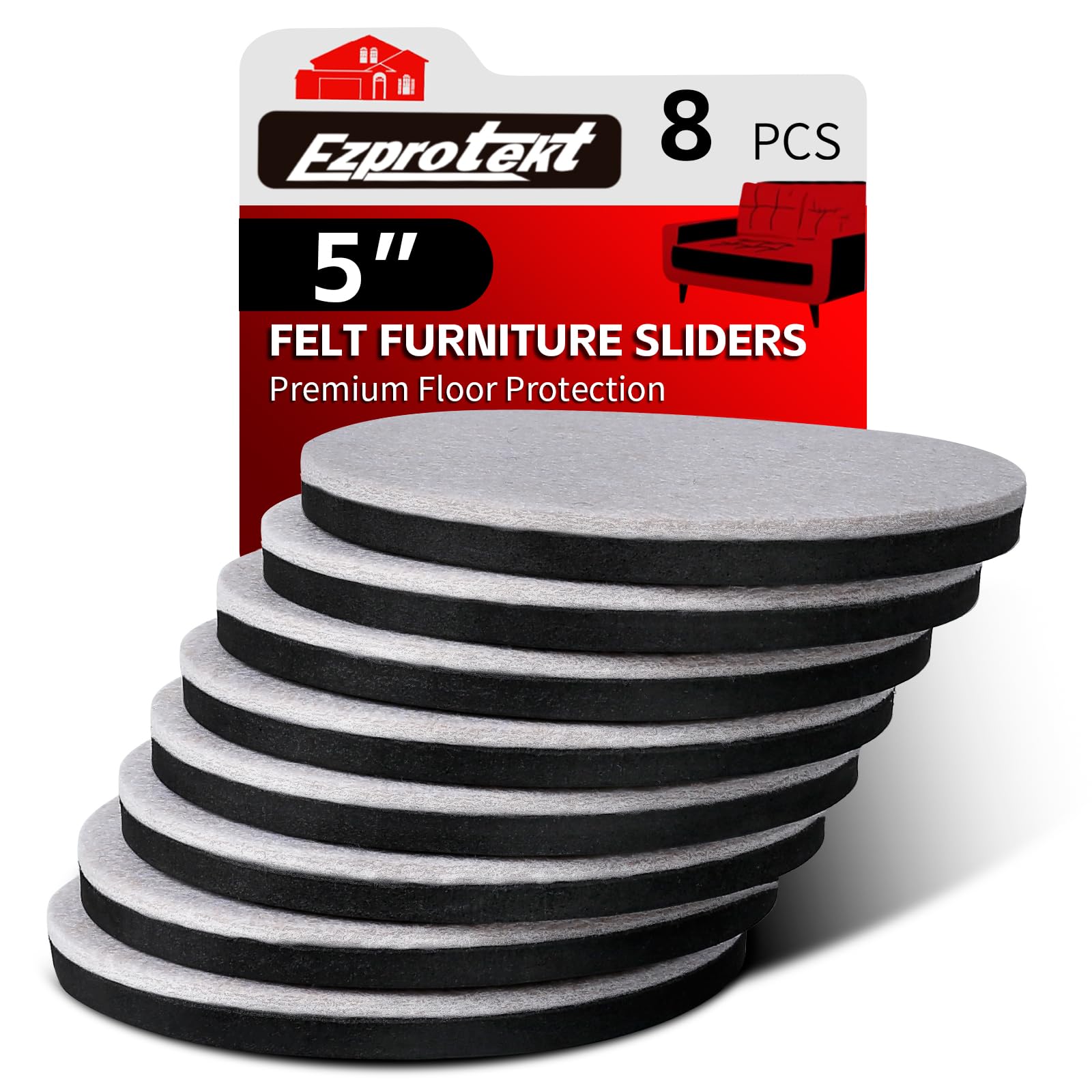 5" Round Felt Furniture Movers Sliders for Hardwood Floors (8 Count)