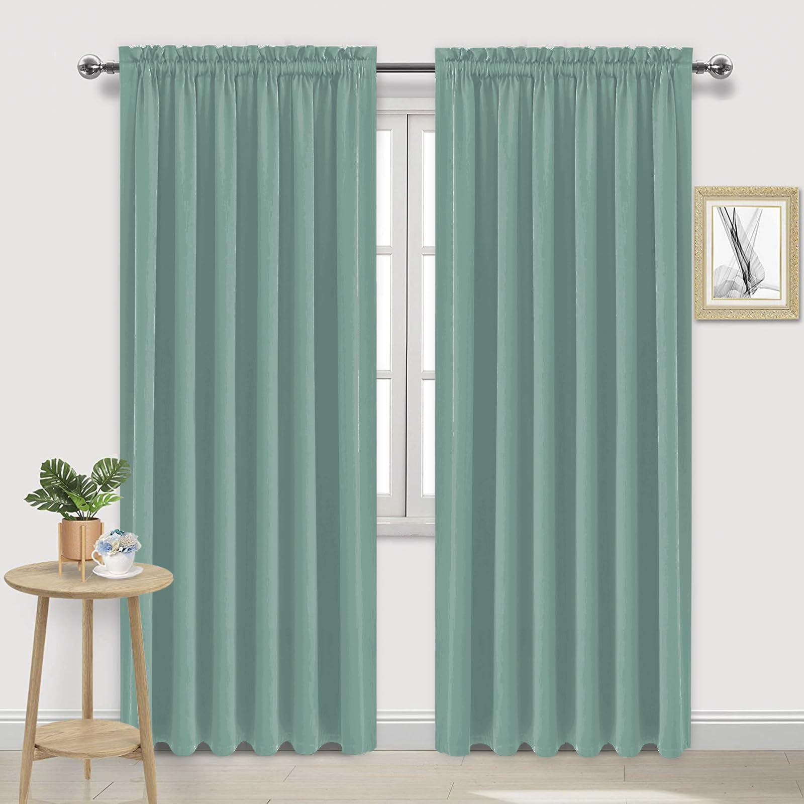 Wide Blackout Curtains for Bedroom 70 x 84 Inch Long Sage Green (2 Count)