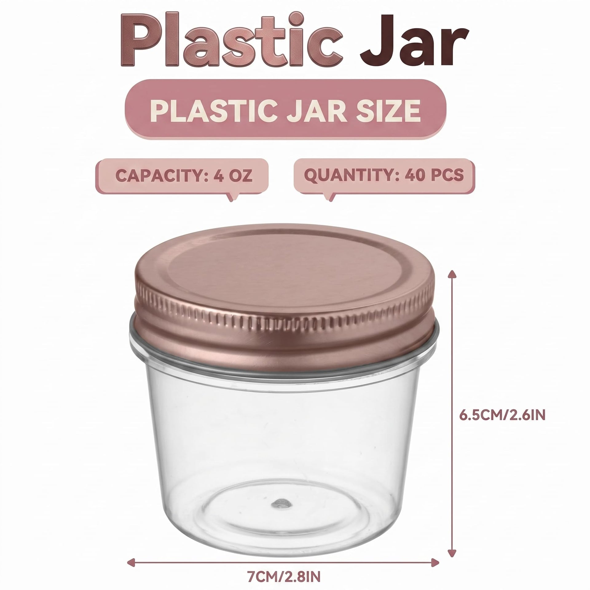 4 oz Plastic Small Mason Jars and Small Plastic Jars with Lids (40 Count)