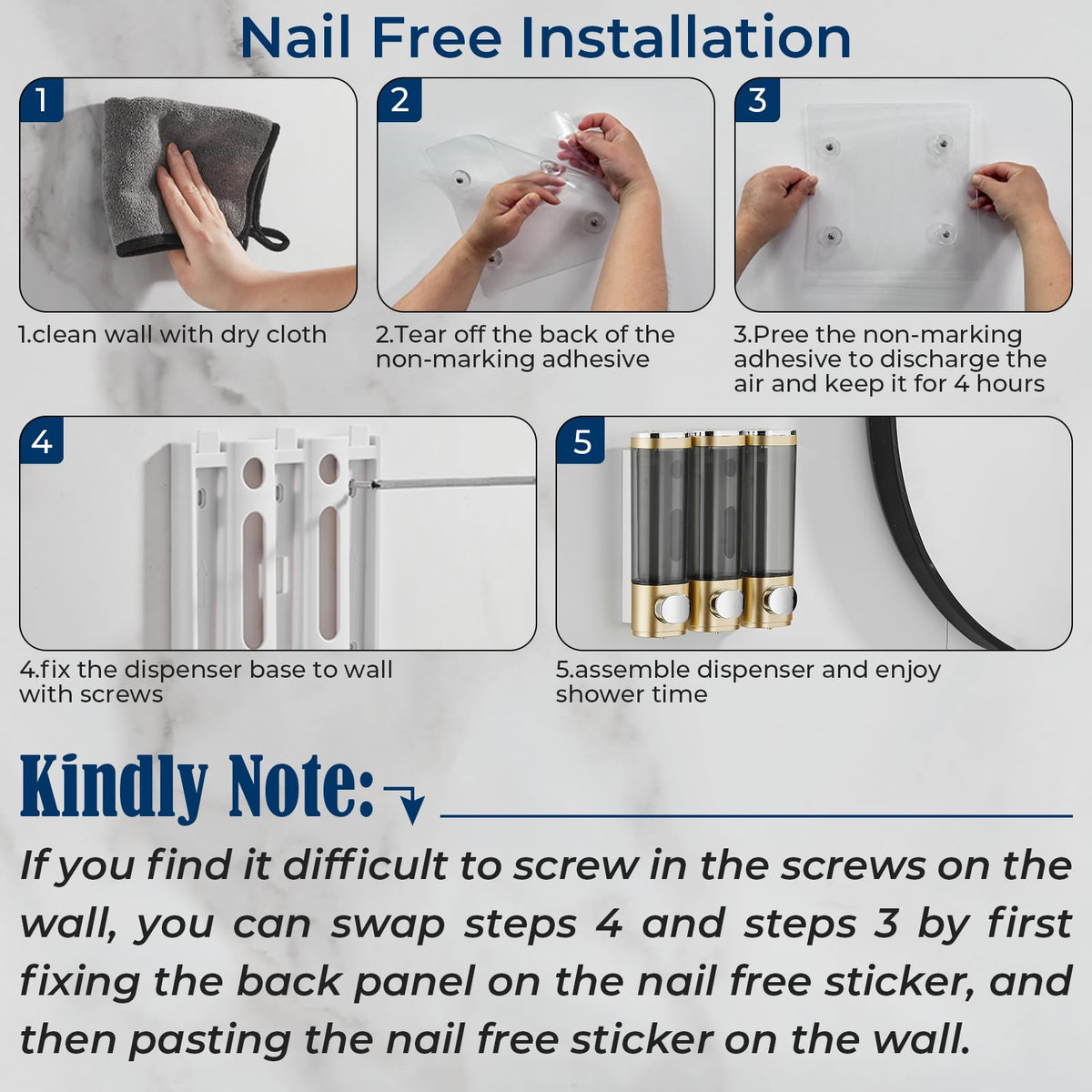 Shower Soap Dispenser No Drill 3 Chamber*300ML
