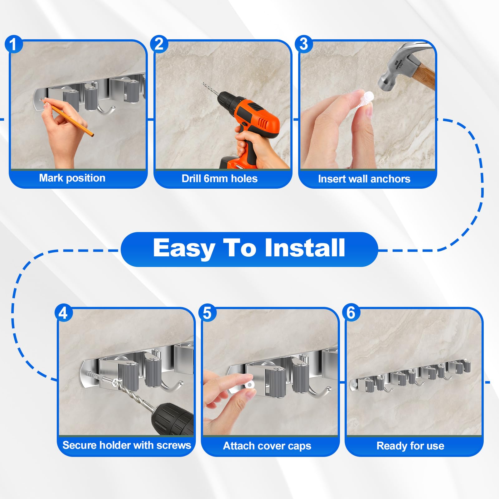 Broom Holder Wall Mount Mop Organizer (2 Count)