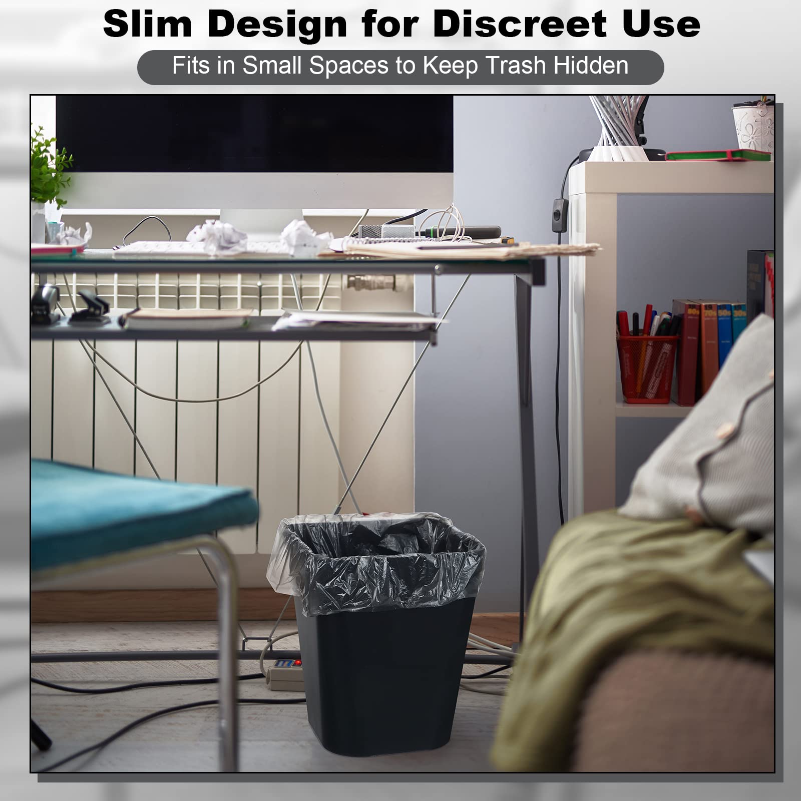 6 Pack Plastic Trash Can with 3 Rolls of Trash Bags Small Wastebasket Can Garbage Container Bin (6 Count)