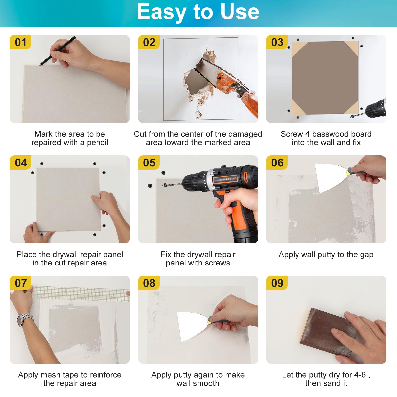 Drywall Repair Kit with 12"x12" Dry Wall Repair Panel
