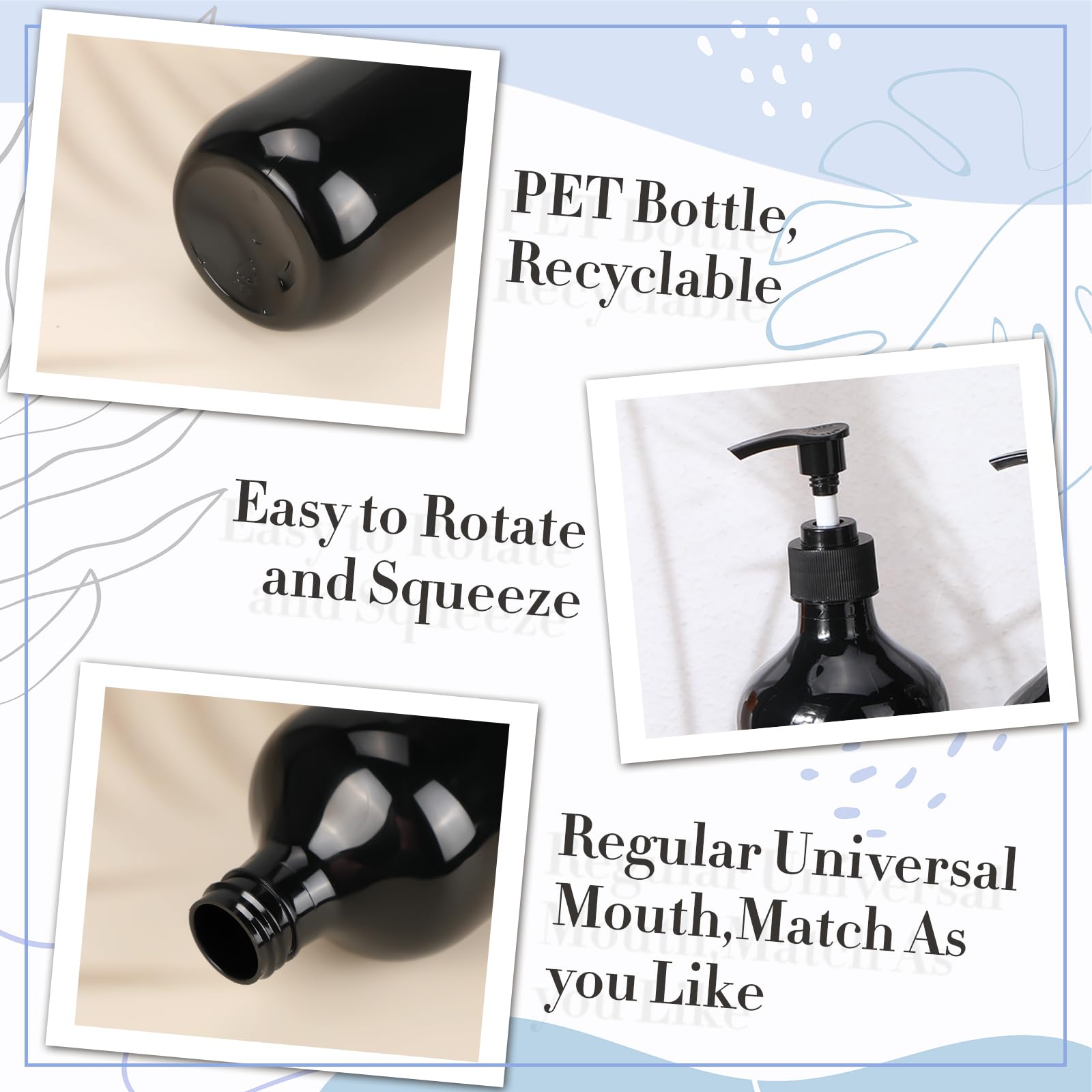 12 Pack Black Plastic Pump Bottles Soap Dispenser (12 Count)