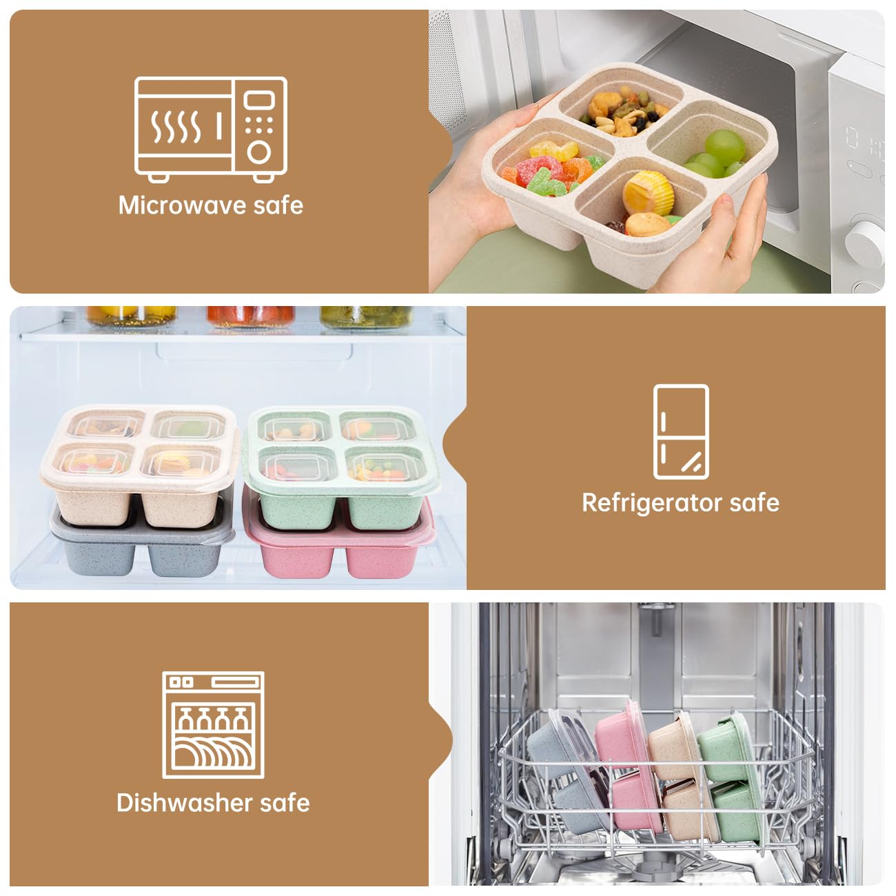 4 Pack 4 Compartment Divided Snack Box FOR Kids (4 Count)