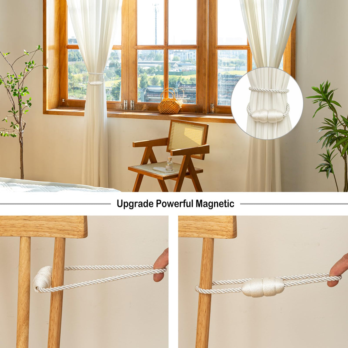 Magnetic Curtain Tiebacks Rope Curtain Tie Backs for Curtains 8 Pack Curtain Holders for Drapes Decorative Window Curtain Holdbacks (8 Count)