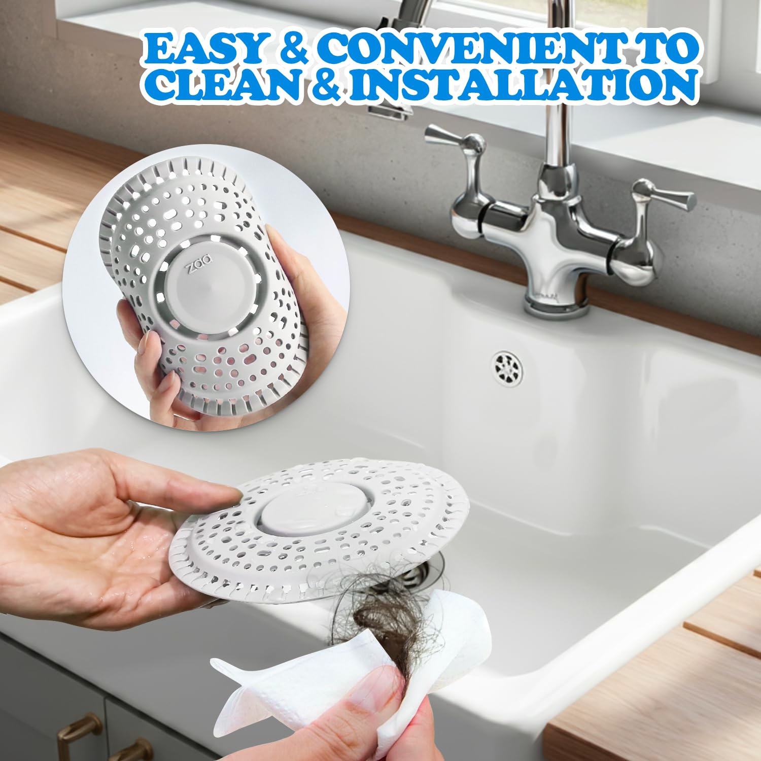Shower Drain Hair Catcher Silicone Flat Floor Strainer Protector (2 Count)