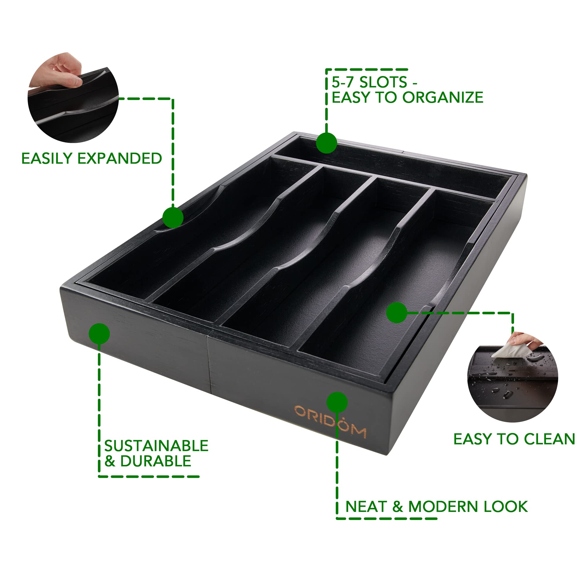 Expandable Bamboo Kitchen Drawer Organizer for Cutlery and Utensils