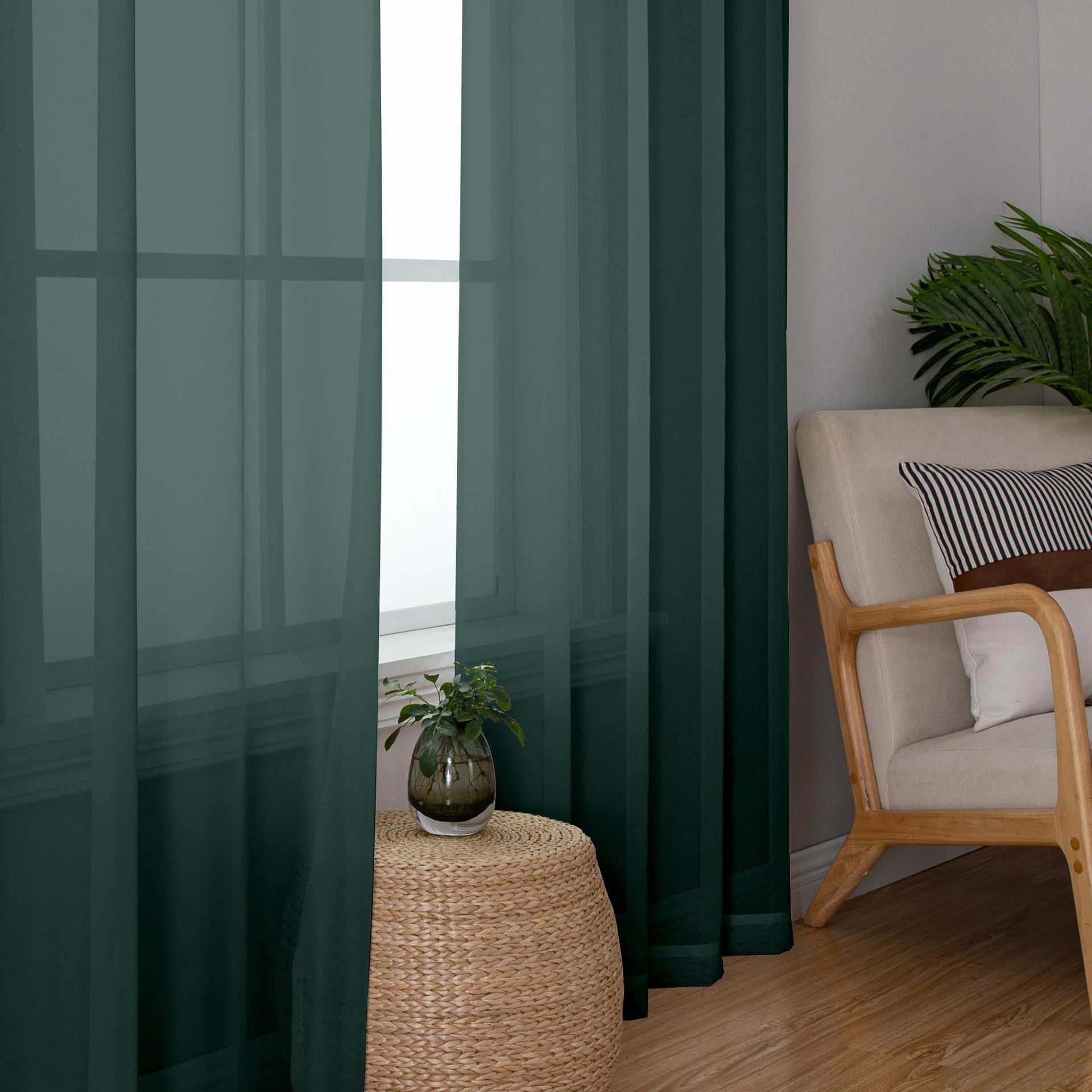 Sheer Hunter Green Curtains 90 inches Long 2 Panels