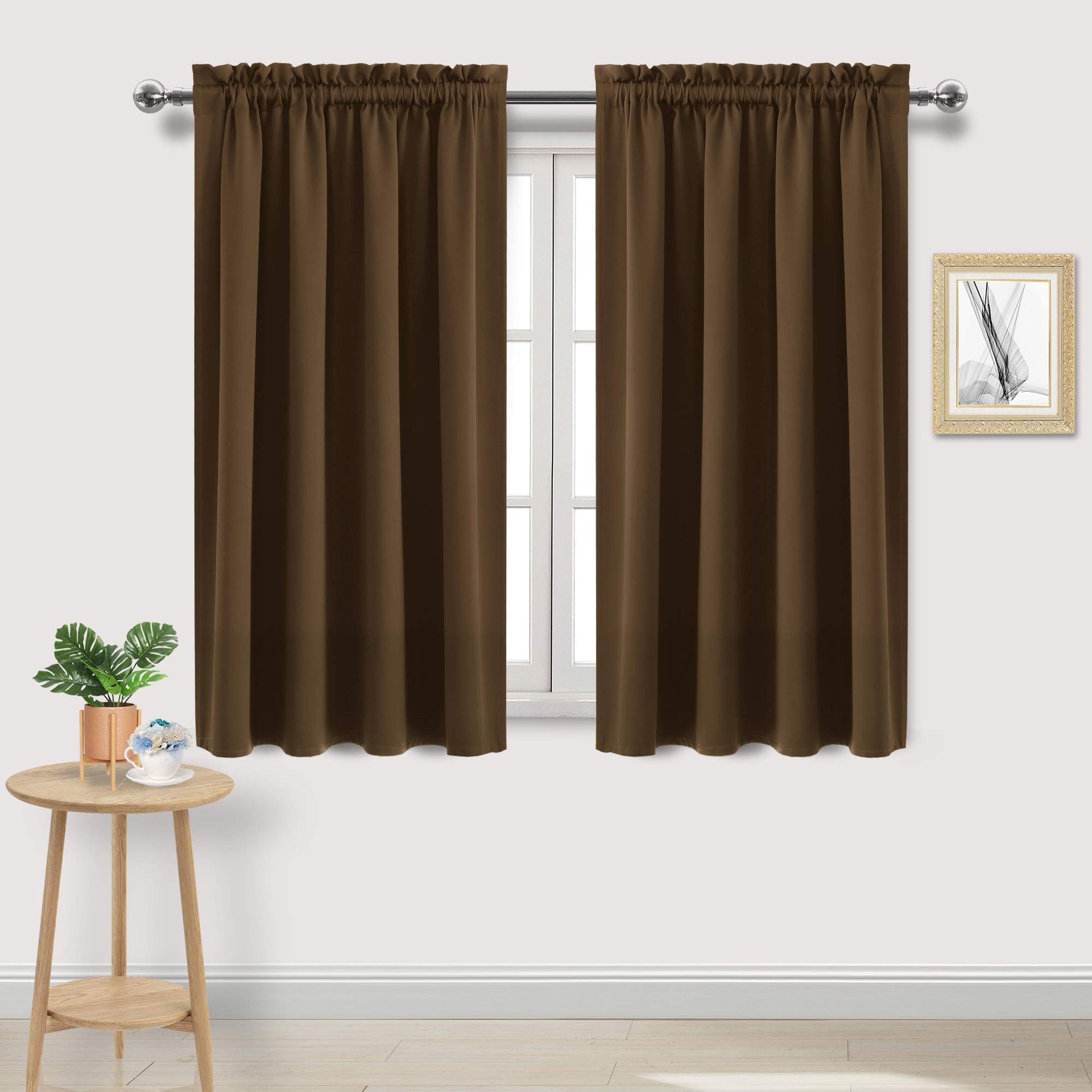 Blackout Curtains for Bedroom Living Room 52 x 54 Inch Long Brown (2 Count)