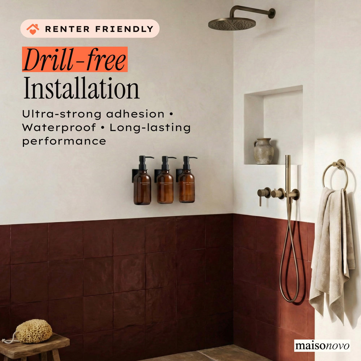 Shampoo and Conditioner Dispenser Wall Mounted Set of 3 Amber Black (3 Count)