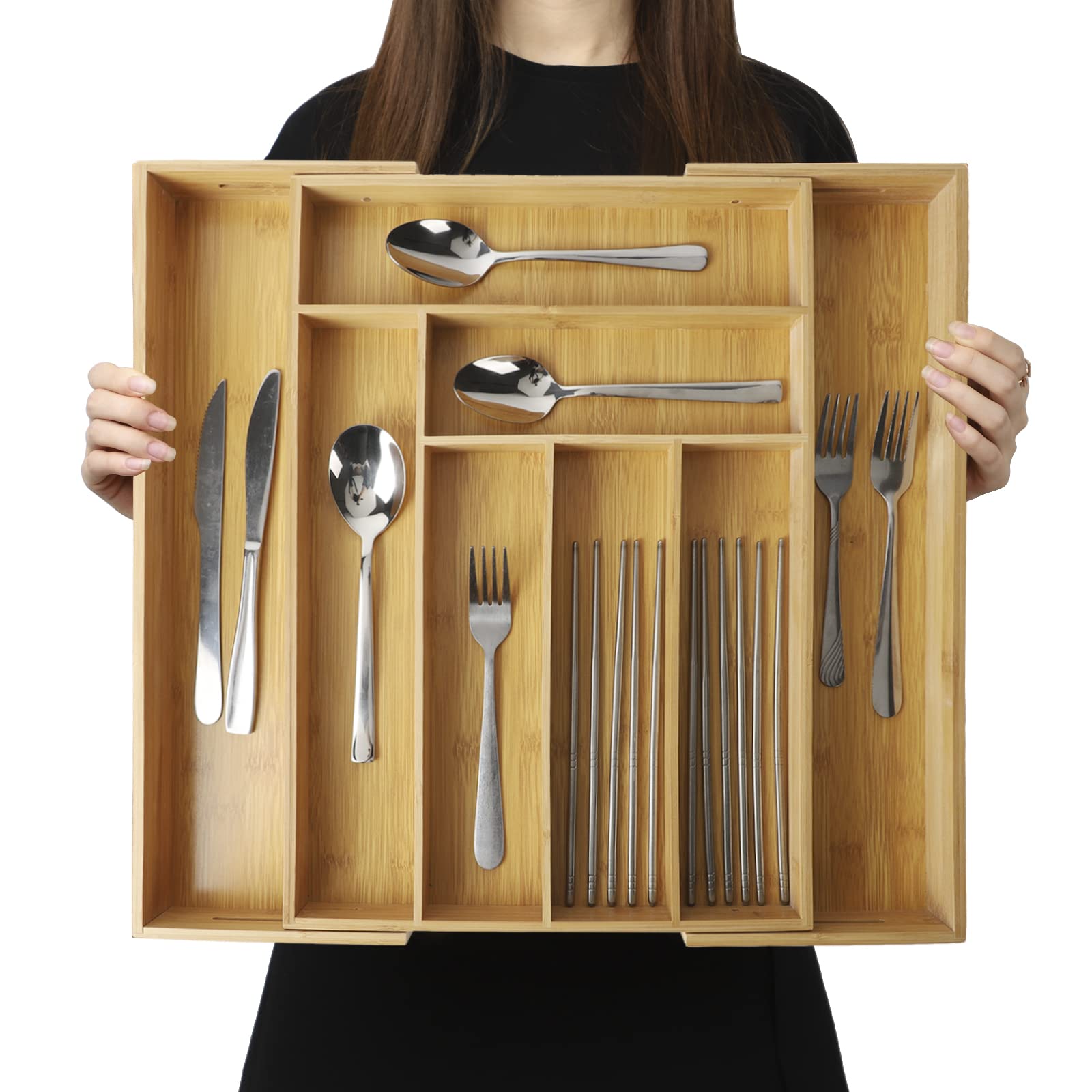 Expandable Bamboo Drawer Organizer for Kitchen
