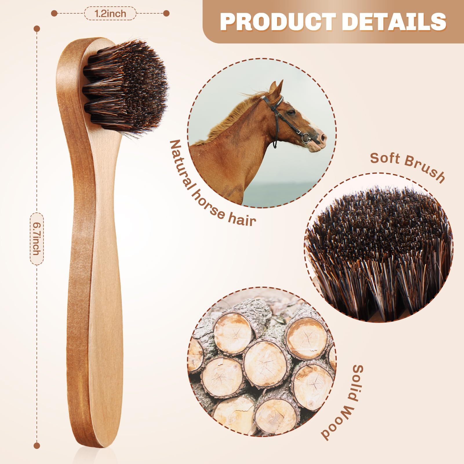 4 Pcs Horsehair Shine Shoes Brush Kit Polish Dauber Applicators Cleaning Leather Shoes Boots Care Brushes Suede Cleaner Brush with Microfiber Shoe Cloth