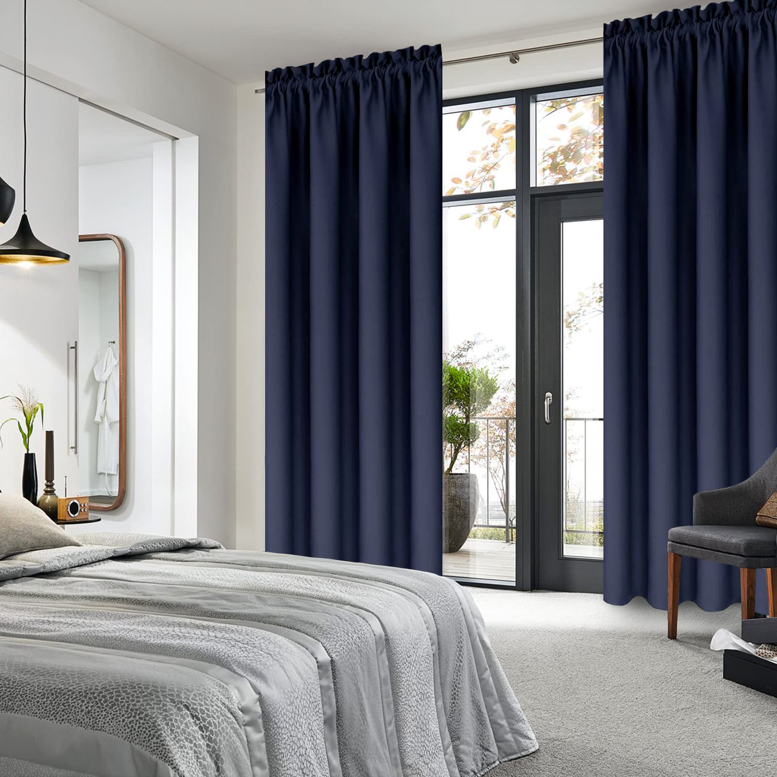 Blackout Curtains for Bedroom Living Room 38 x 72 Inch Long Navy (2 Count)