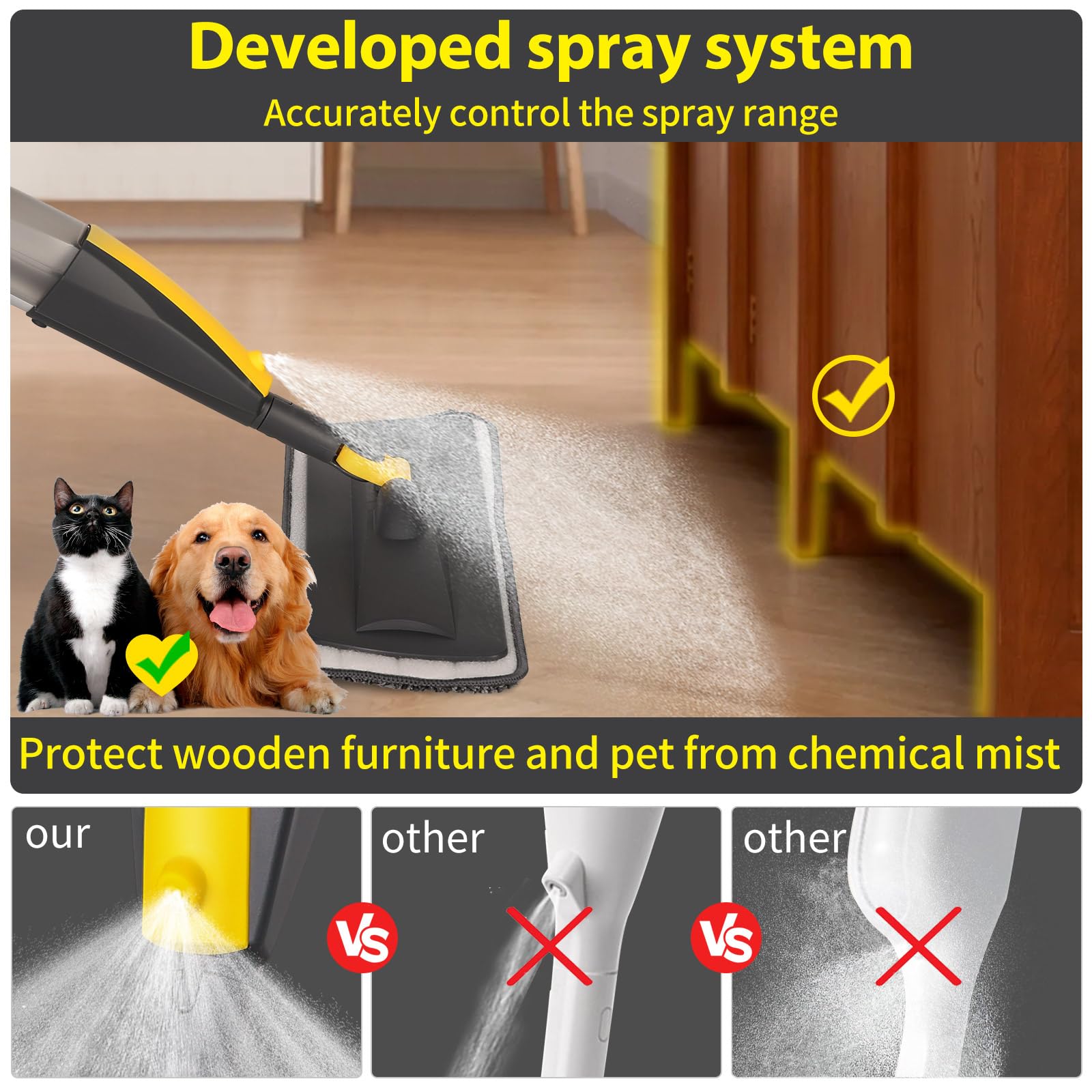 Wet Spray Mop for Floor Cleaning with 14 oz Bottle & 3 Microfiber Pads