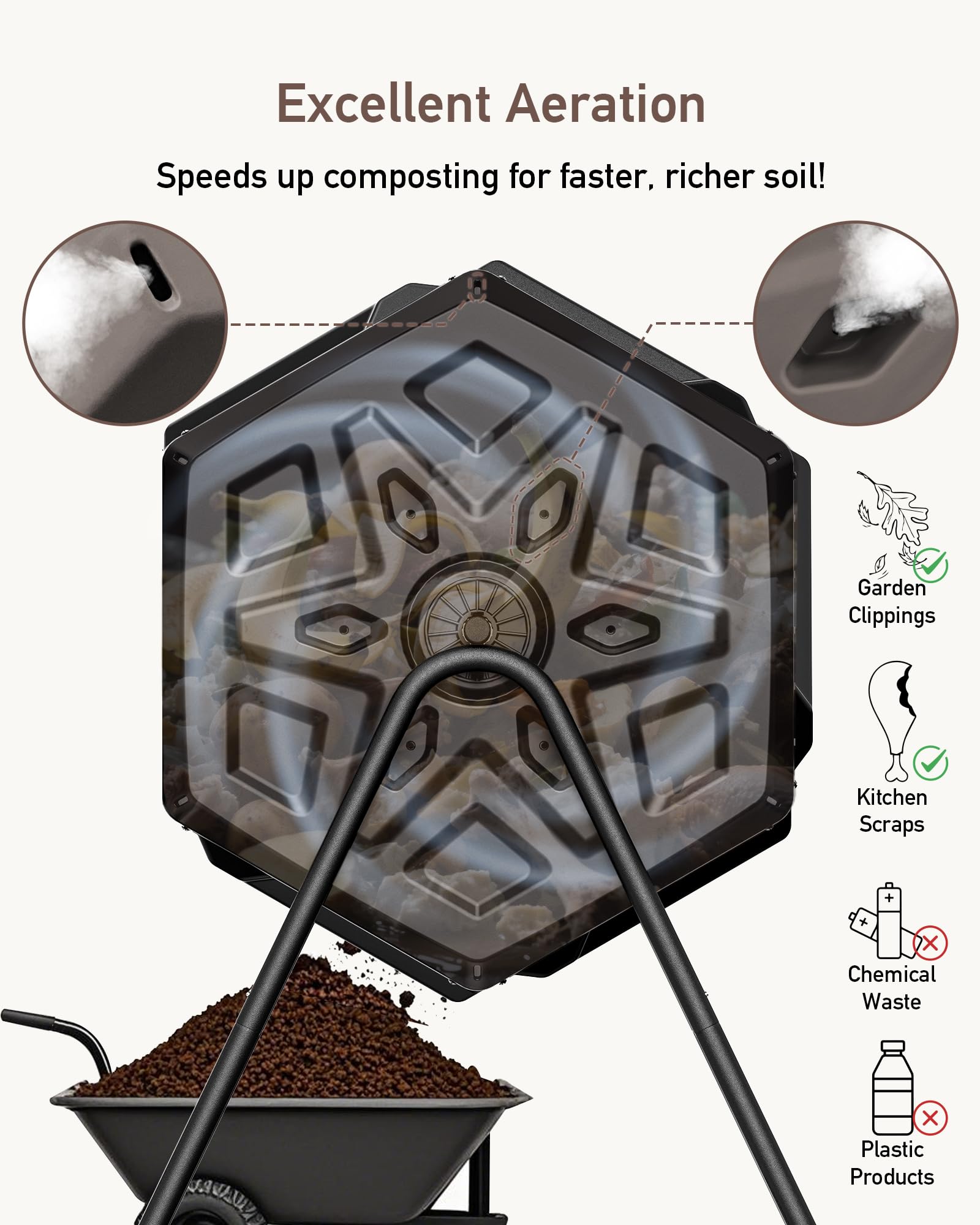 THE Growing 43 Gal Outdoor Compost Bin Tumbler for Backyard Garden