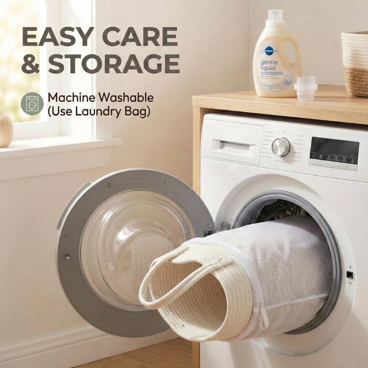 65L Extra Large Machine Washable Cotton Rope Blanket Basket