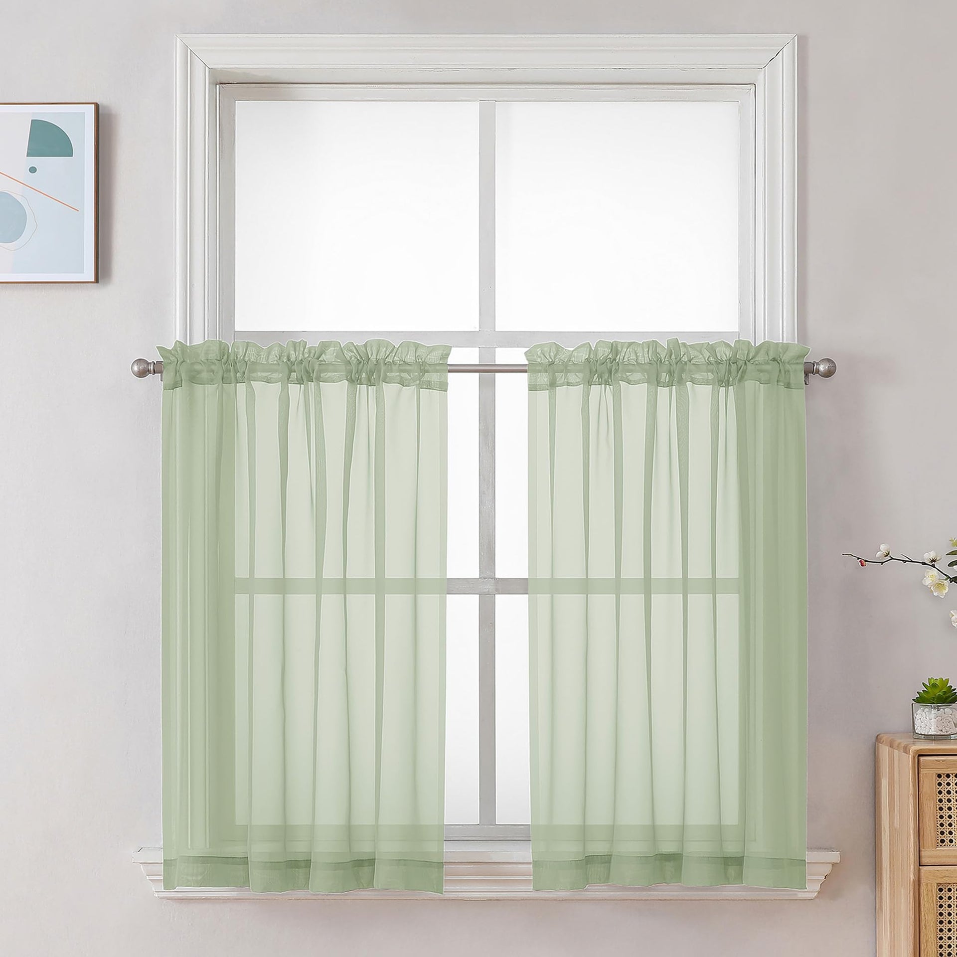 Light Green Sheer Curtains 36 inch Length 2 Panels Set (2 Count)