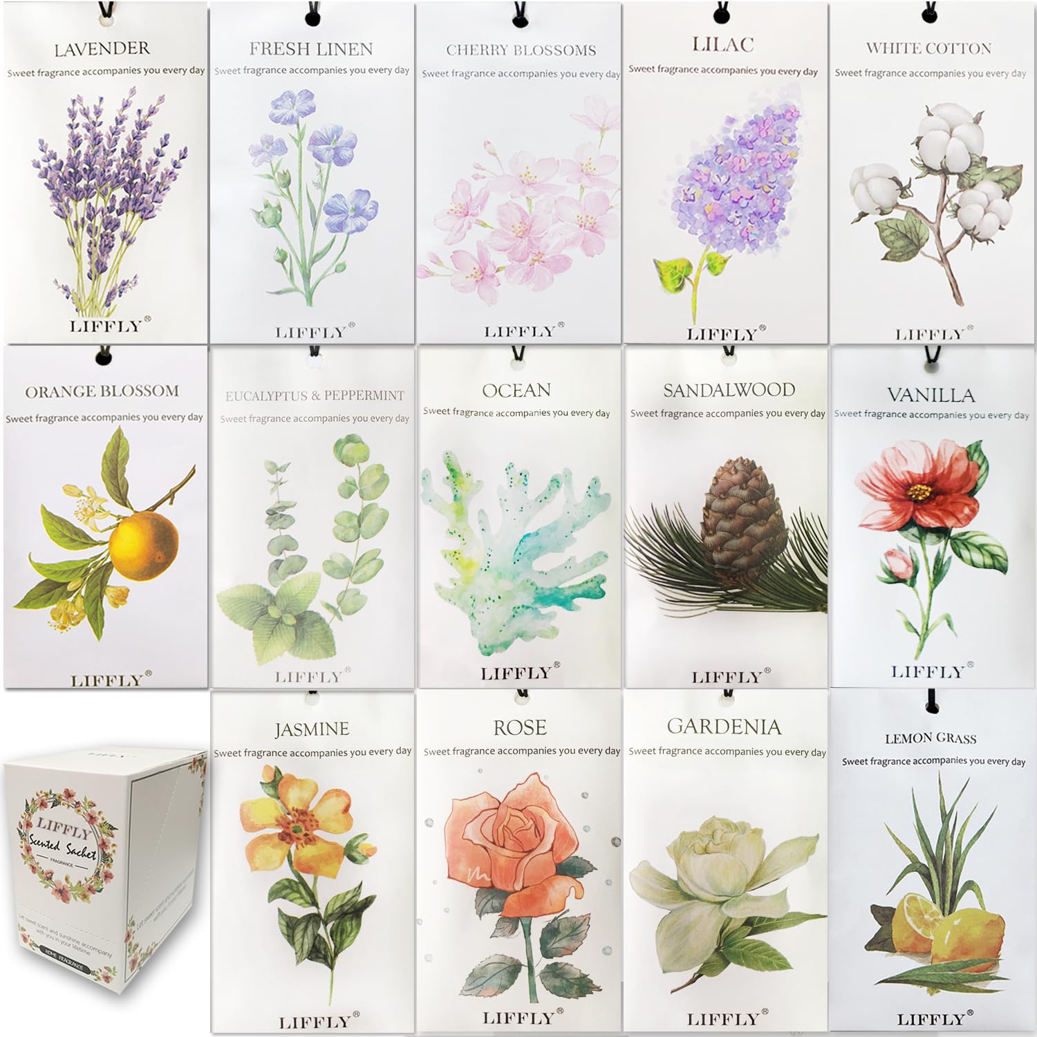 14 Packs Scented Sachets Bags fit Drawers and Closets 14 Scent Gift Box (14 Count)