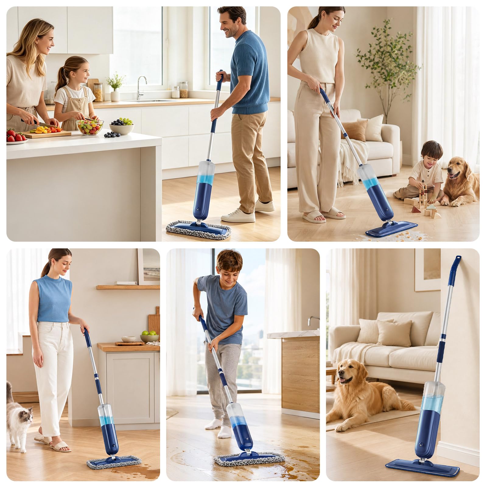 PowerMop Floor Mop with 720 ml Refillable Bottle & 3 Microfiber Pads