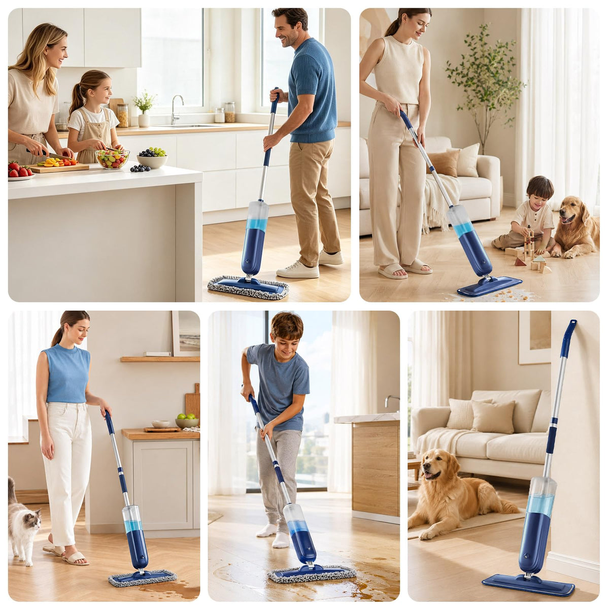 PowerMop Floor Mop with 720 ml Refillable Bottle & 2 Microfiber Pads