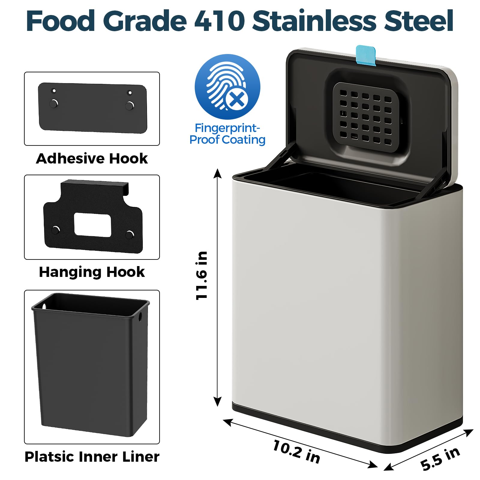 Stainless Steel Hanging Trash Can with Lid and Inner Bucket
