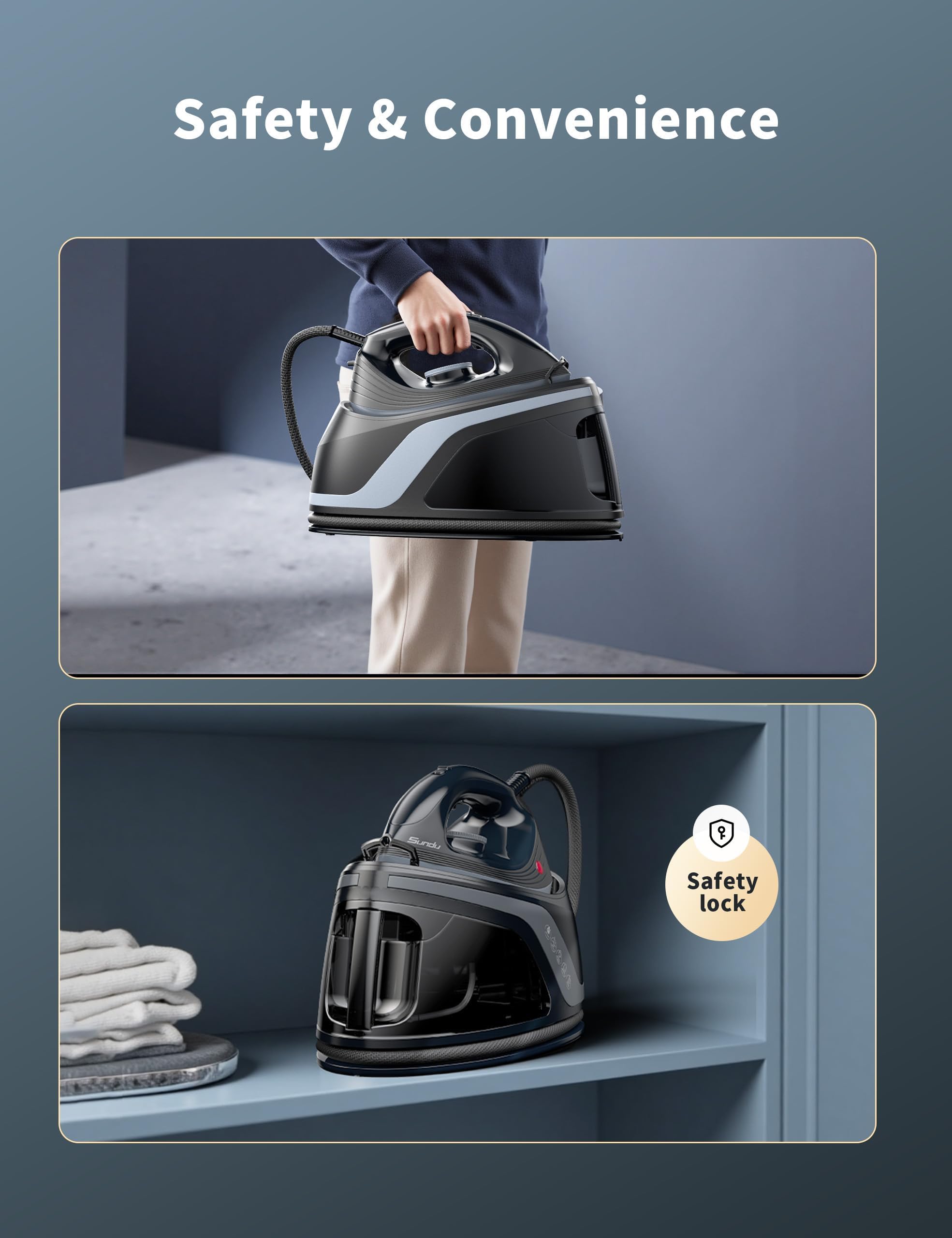 1500W Steam Iron with Ceramic Soleplate & Auto