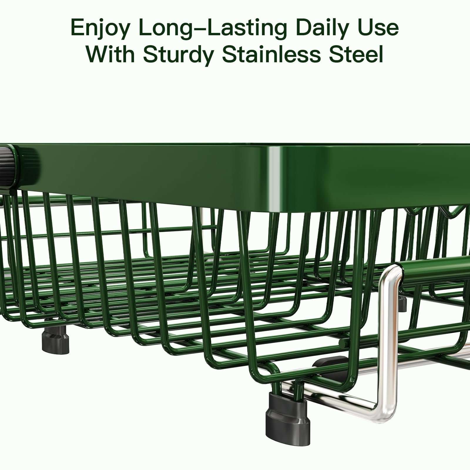 Green Dish Drying Rack Over The Sink with Utensil Holder