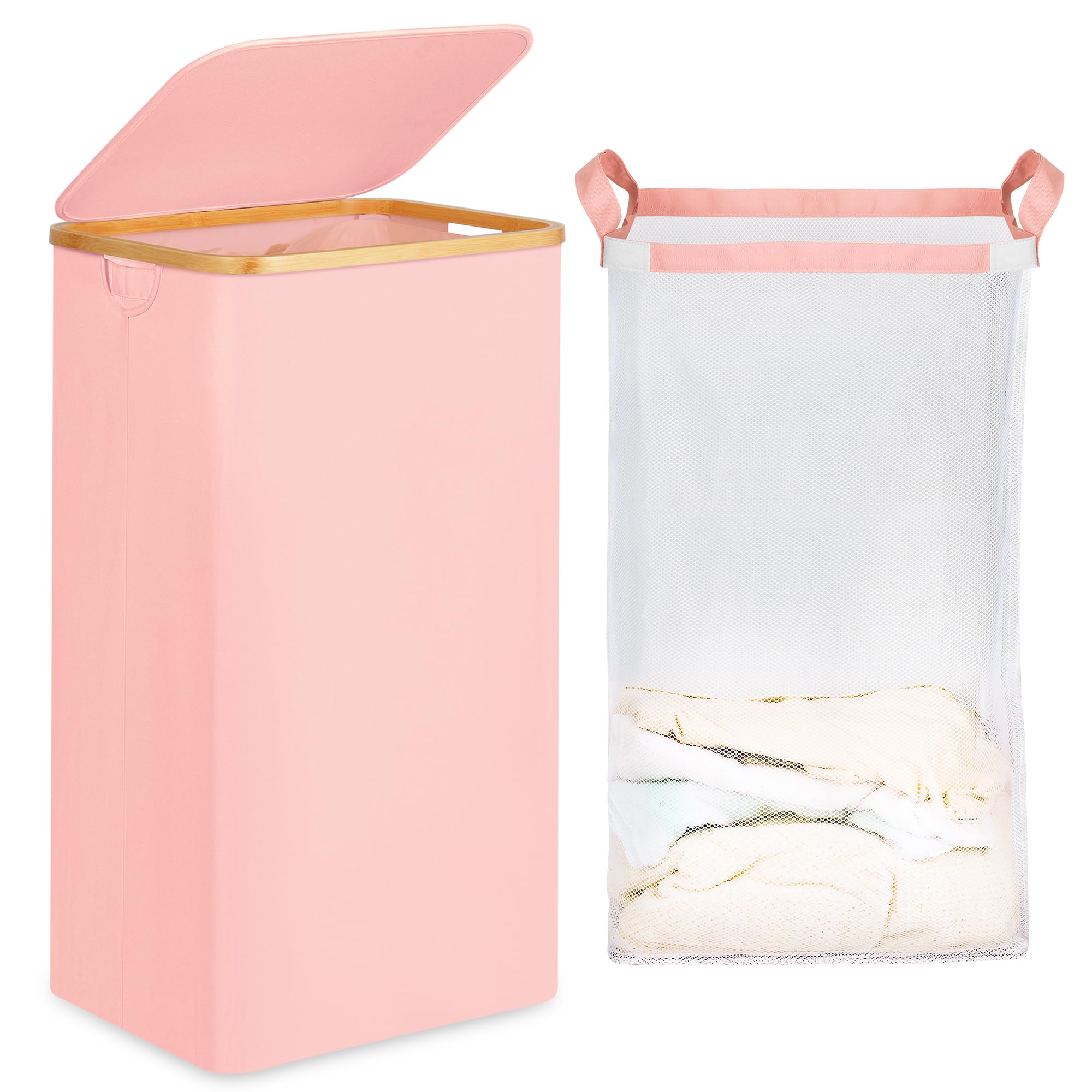26 Gal Laundry Basket with Lid and Net Bag