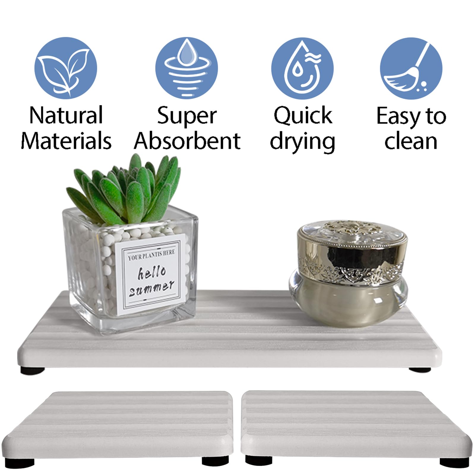 Set of 3 Water Absorbing Stone Tray Diatomite Hand Soap Holder for Bathroom