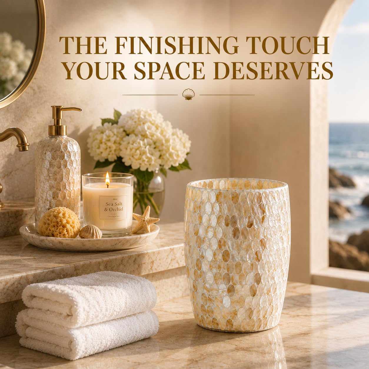 Natural Shell Bathroom Trash Can 5L