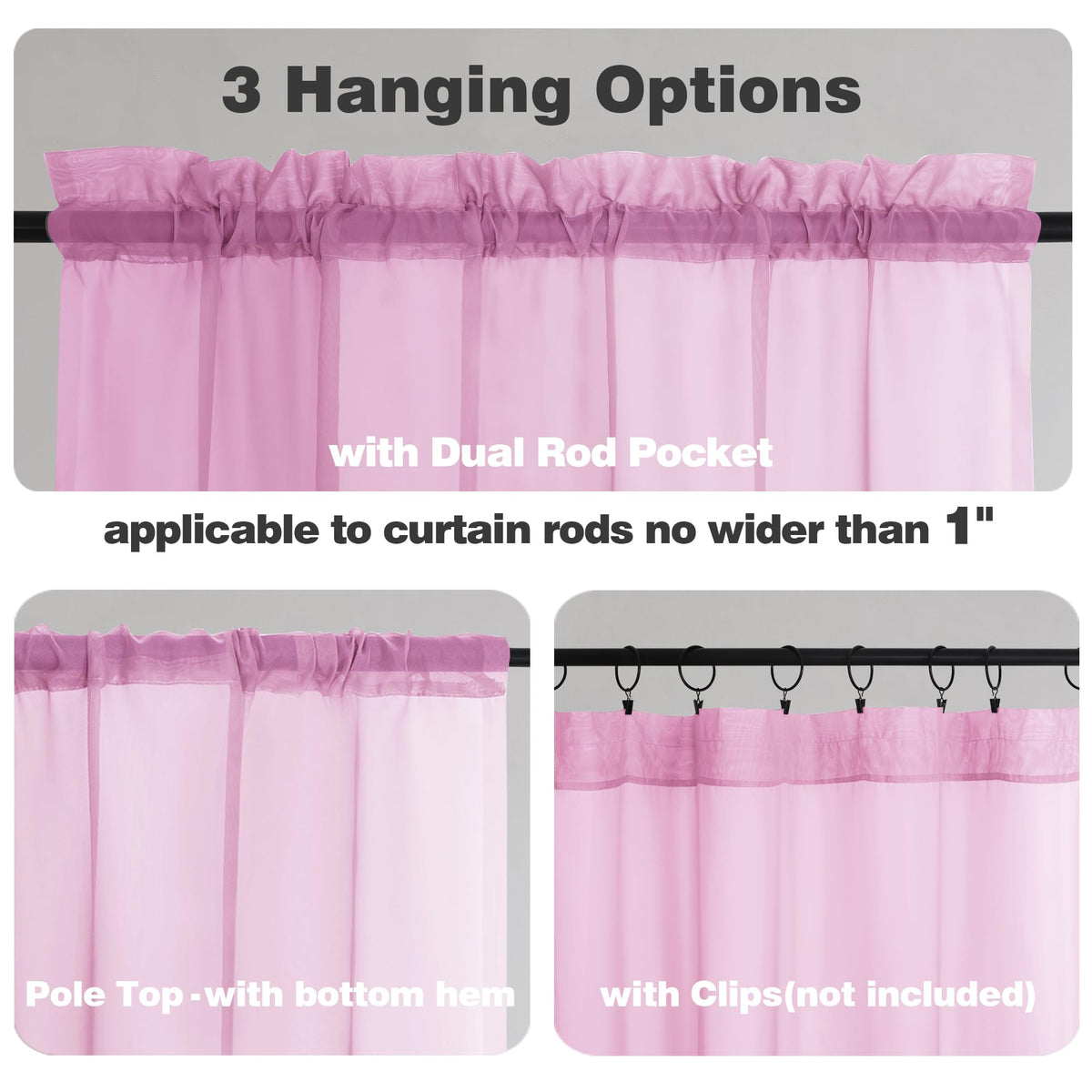 Pink Sheer Valances for Window 2 Pack (2 Count)