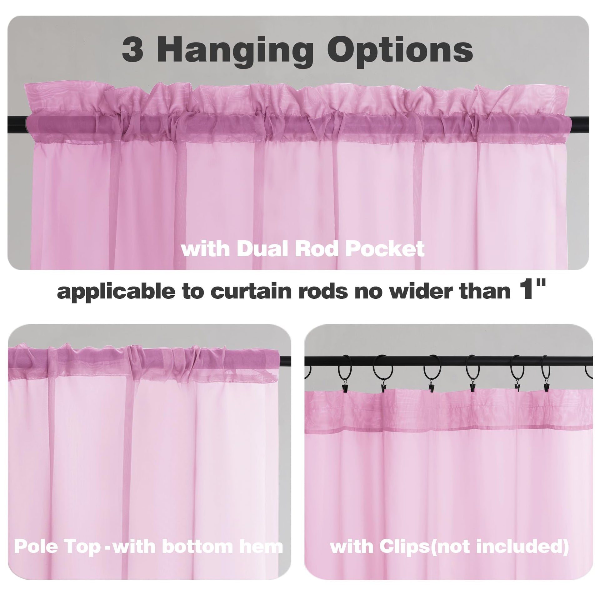 Pink Sheer Curtains 120 Inches Long (2 Count)