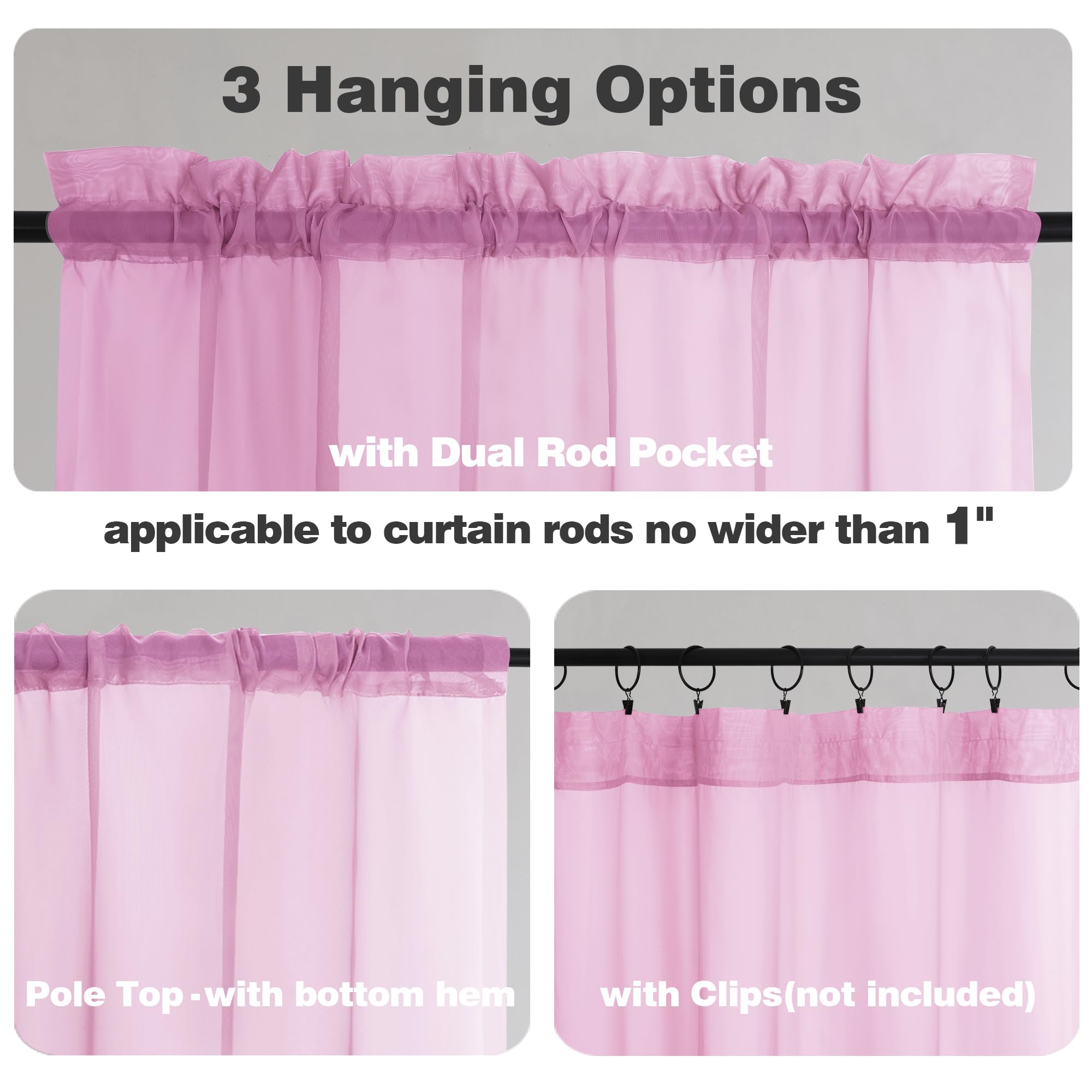 Pink Sheer Curtains 120 Inches Long (2 Count)
