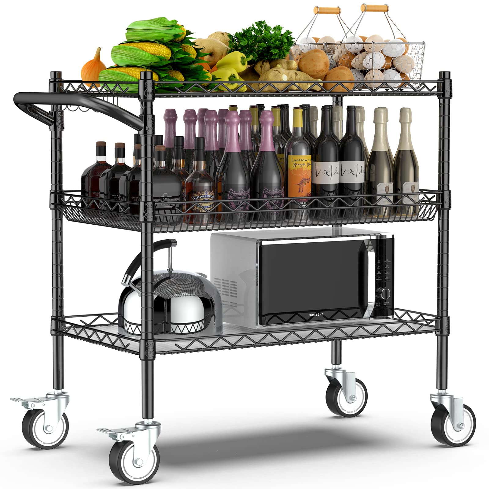 3 Tier Rolling Carts with Wheels
