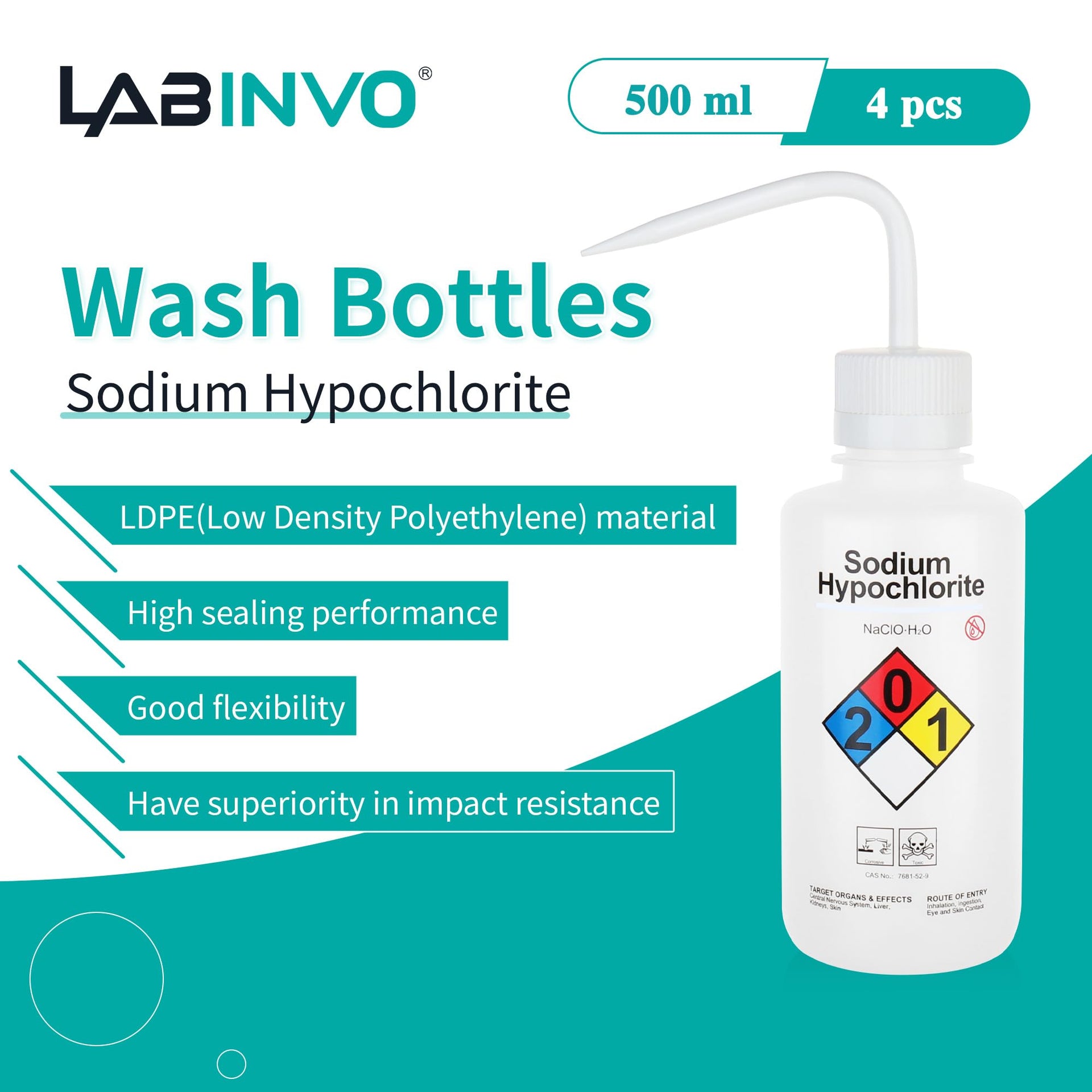 4pcs of Sodium Hypochloride Wash Bottles (4 Count)